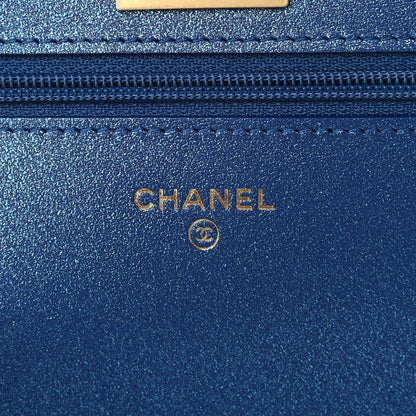 Chanel Metallic Aged Calfskin Quilted 2.55 Reissue Wallet on Chain WOC Blue 6 of 11