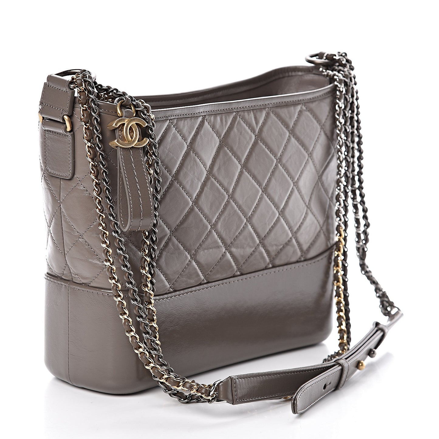 Aged Calfskin Quilted Medium Gabrielle Hobo Grey
