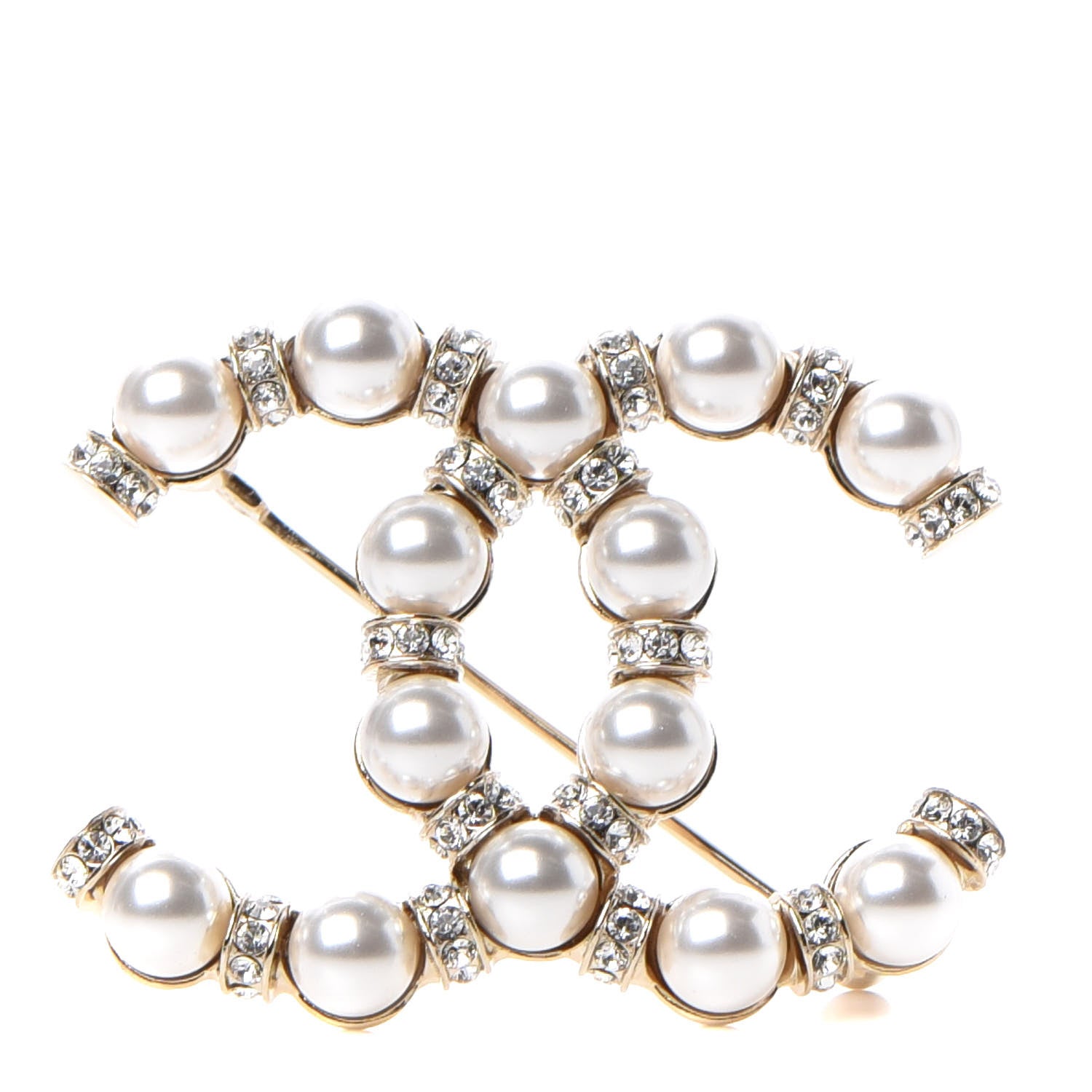 Chanel Pearl Crystal Nefertiti CC Brooch Gold 1 of 5