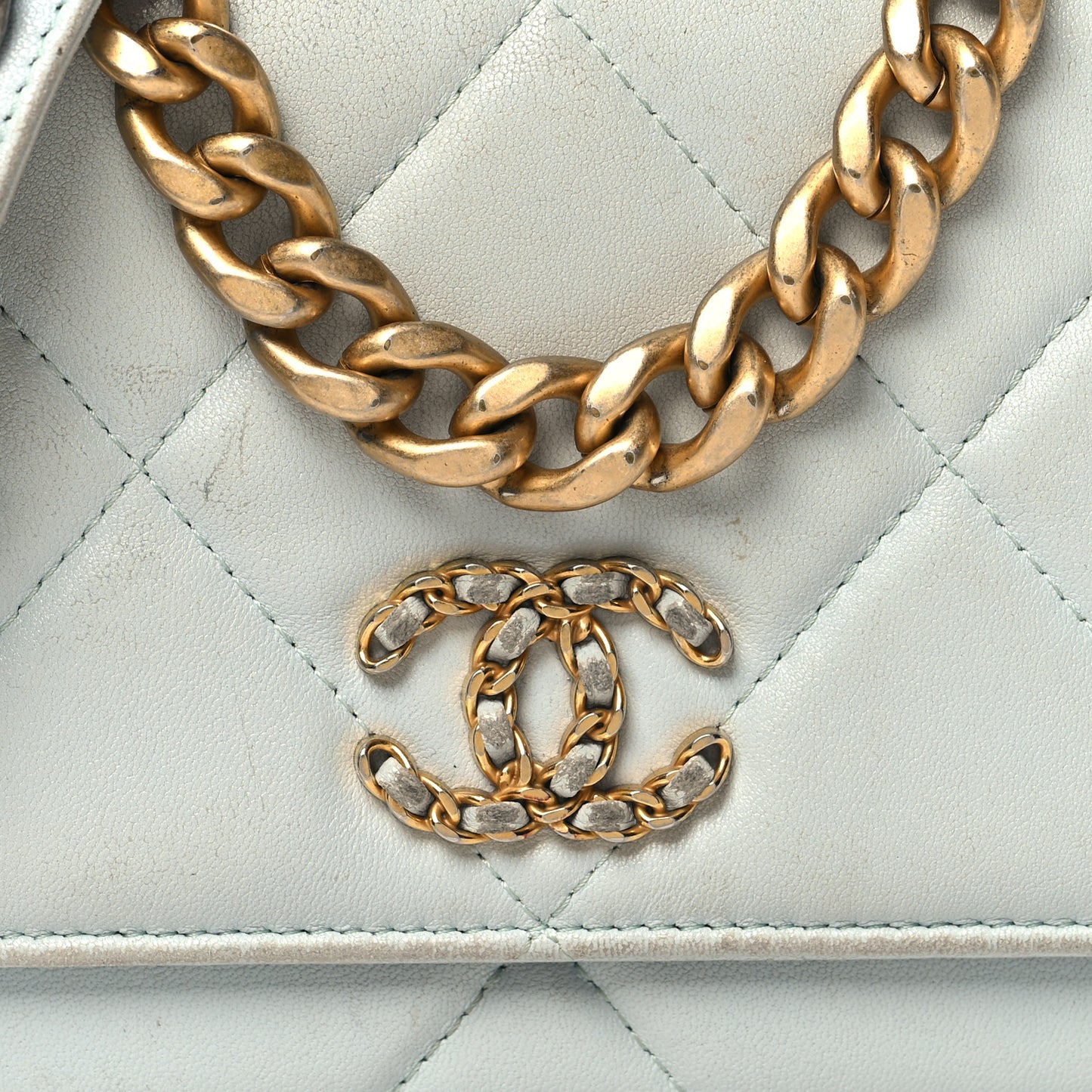 Lambskin Quilted Chanel 19 Wallet On Chain WOC Light Blue