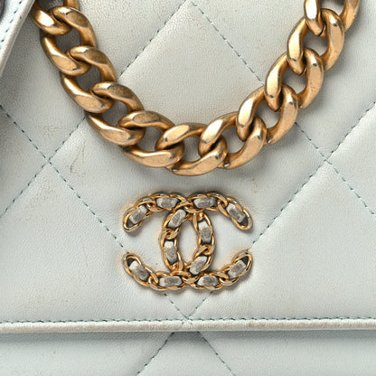 Chanel Lambskin Quilted Chanel 19 Wallet On Chain WOC Light Blue 9 of 16