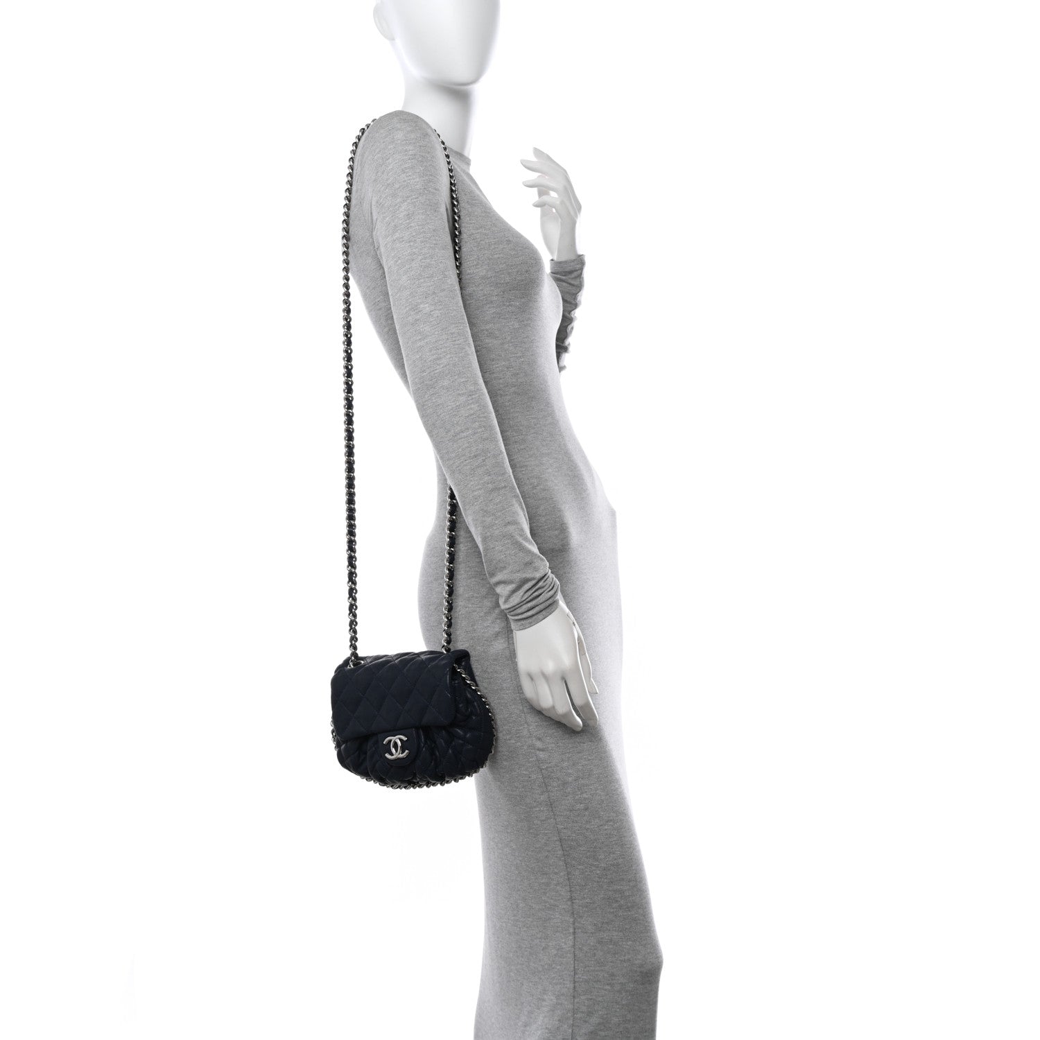 Chanel Washed Lambskin Quilted Mini Chain Around Flap Navy Blue 2 of 11