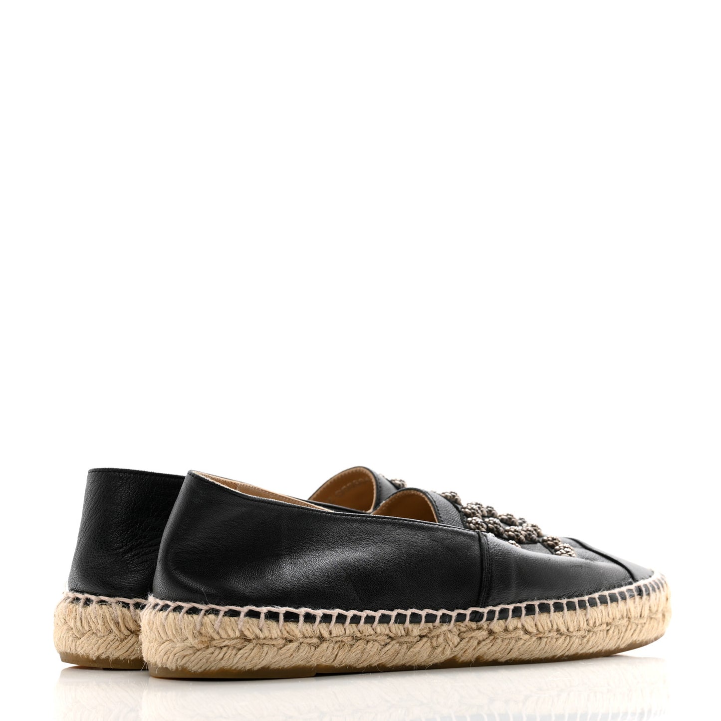 Lambskin Camellia CC Stud Espadrilles 40 Black