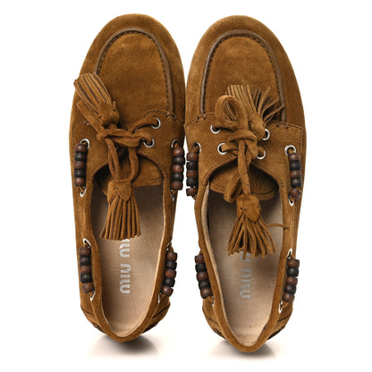 Miu Miu Scamosciato Tassel Deck Shoes 38 Oliva 2 of 12