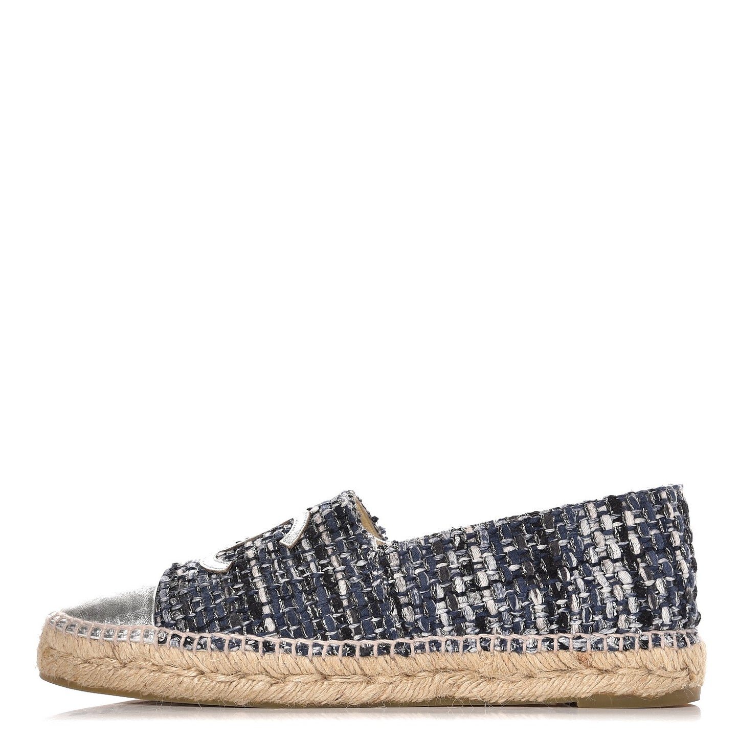 Metallic Tweed Lambskin CC Espadrilles 40 Blue Black Silver