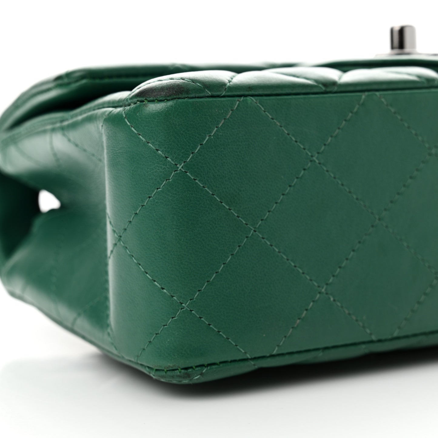 Lambskin Quilted Mini Rectangular Flap Dark Green