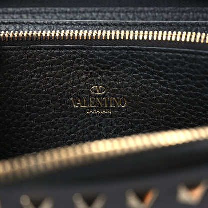 Valentino Garavani Pebbled Calfskin Rockstud Zip Around Wallet Black 10 of 10
