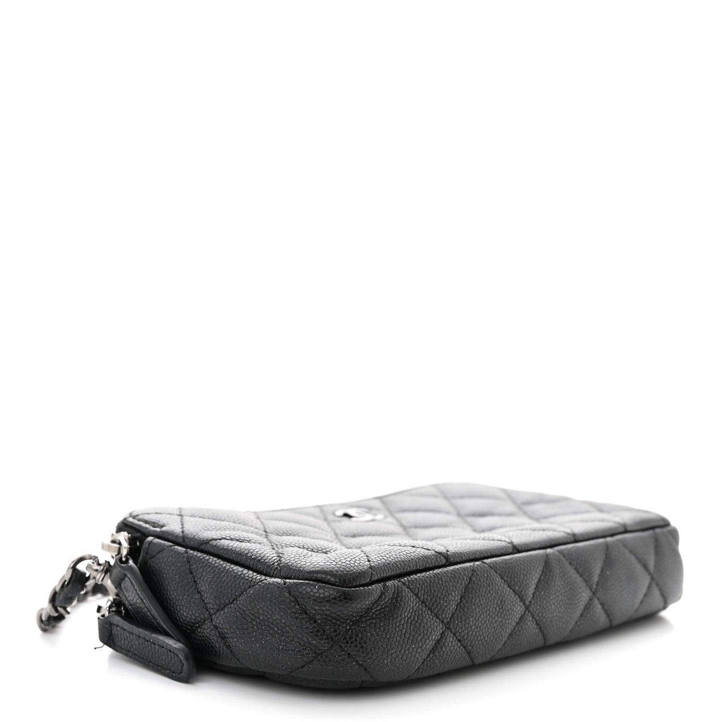 Iridescent Caviar Quilted Small Clutch With Chain Black