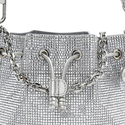 Judith Leiber Satin Crystal Embellished Medium Piper Bucket  Silver Rhine 7 of 9