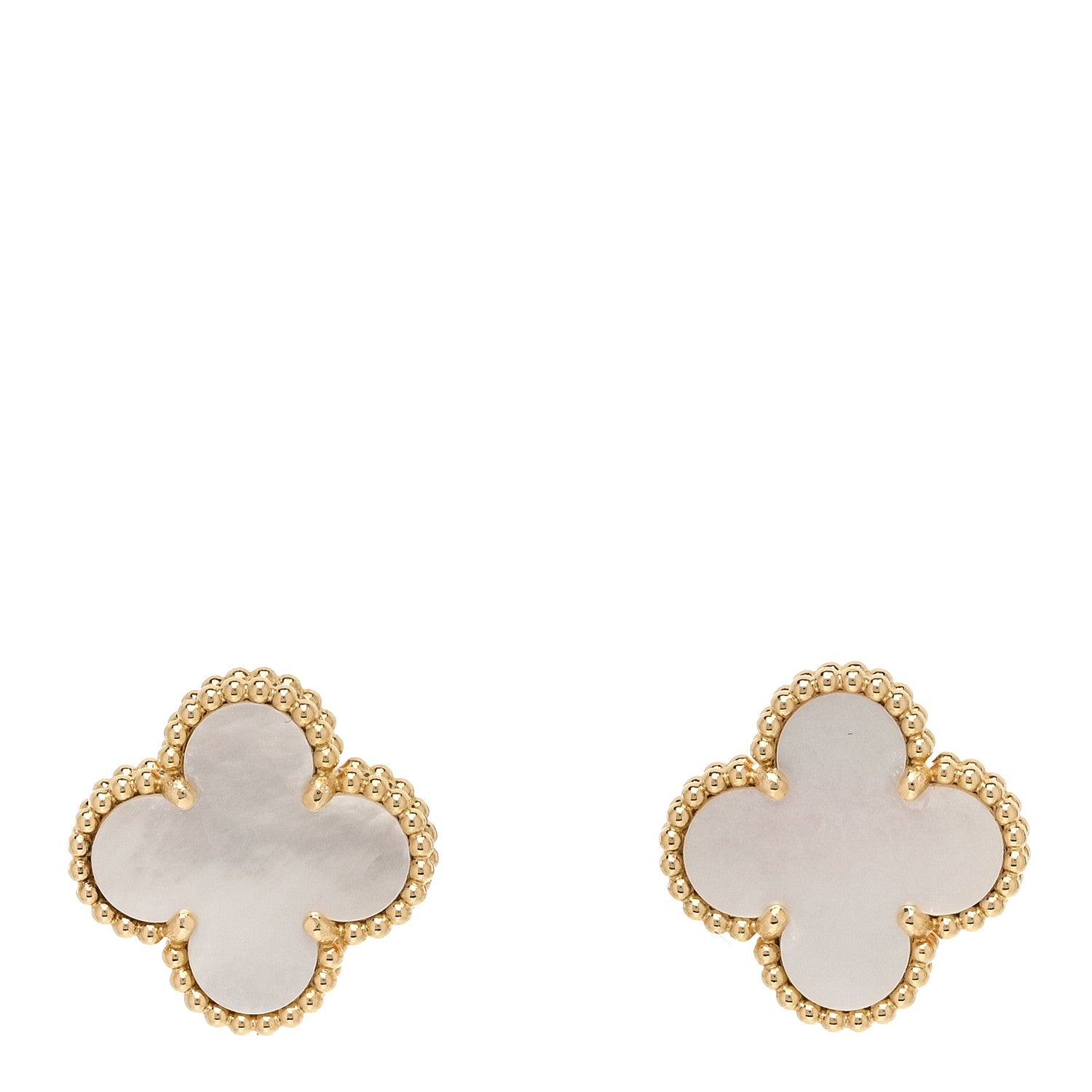Van Cleef & Arpels 18K Yellow Gold Mother of Pearl Vintage Alhambra Earrings 1 of 5