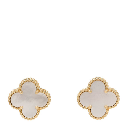 Van Cleef & Arpels 18K Yellow Gold Mother of Pearl Vintage Alhambra Earrings 1 of 5