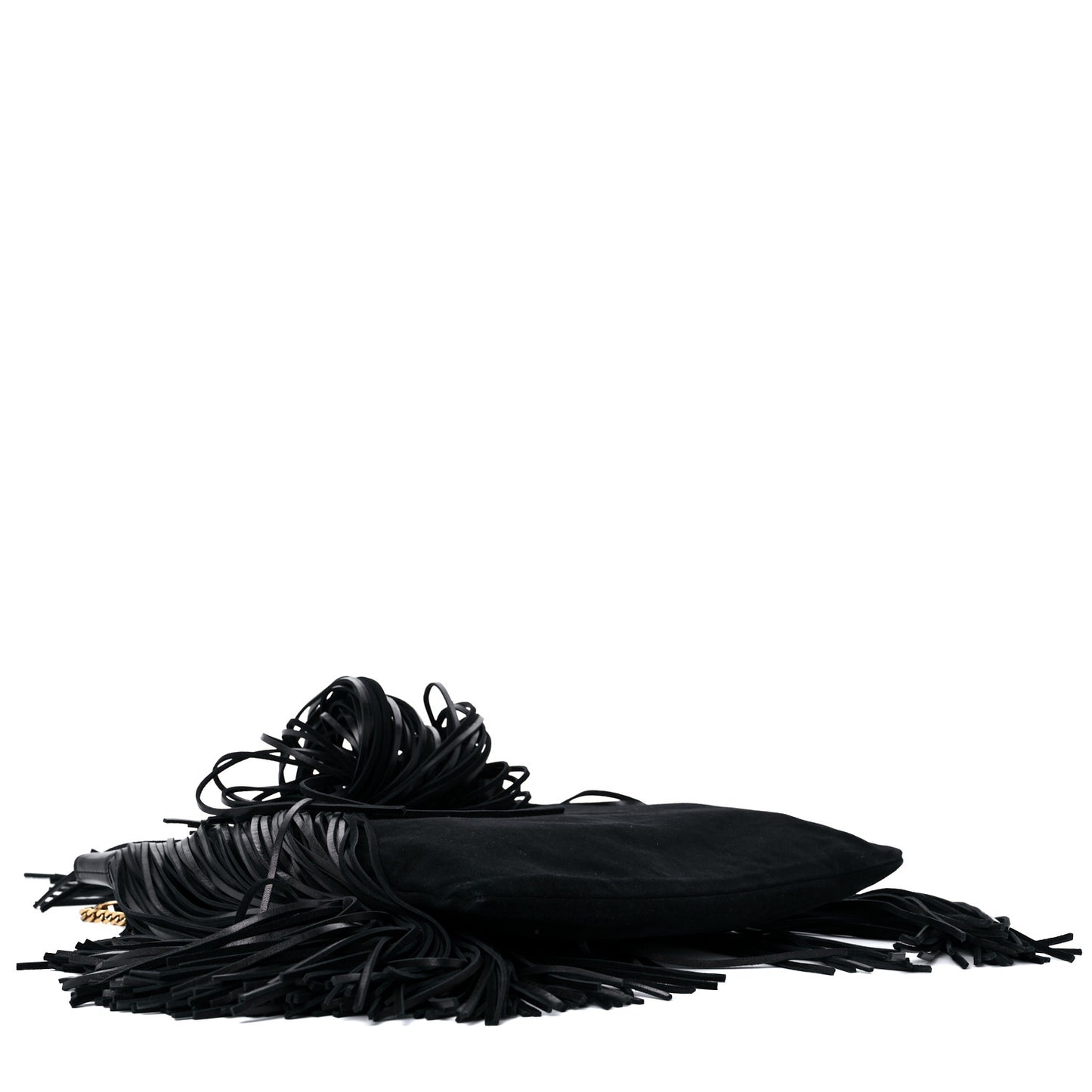 Suede Calfskin Large Grace Fringed Hobo Bag Rope Black