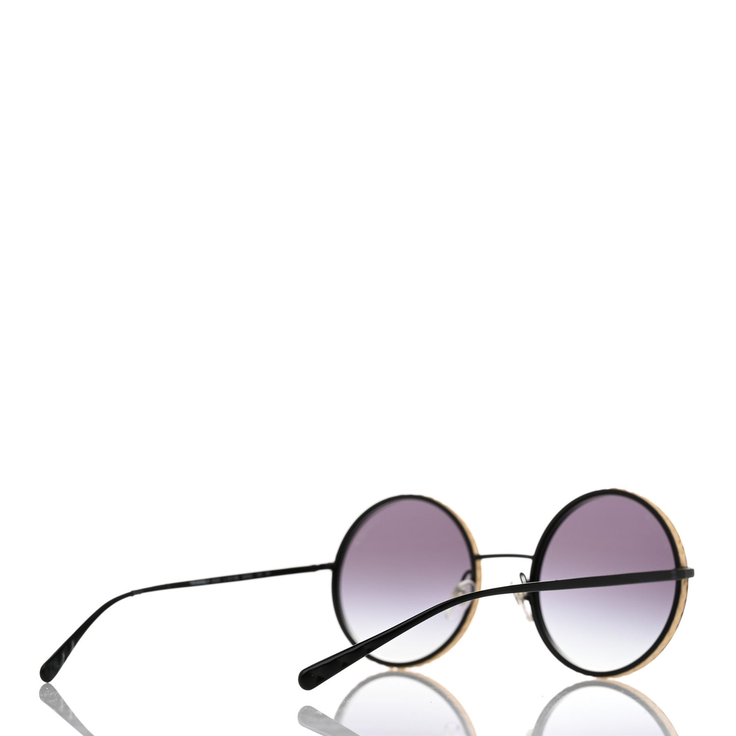 Metal Raffia Braided Round Sunglasses 4250 Black
