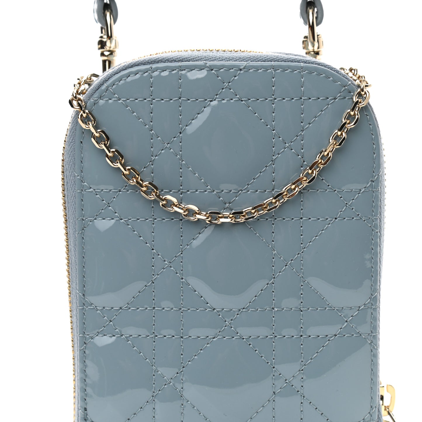 Patent Cannage Lady Dior Phone Holder Cloud Blue