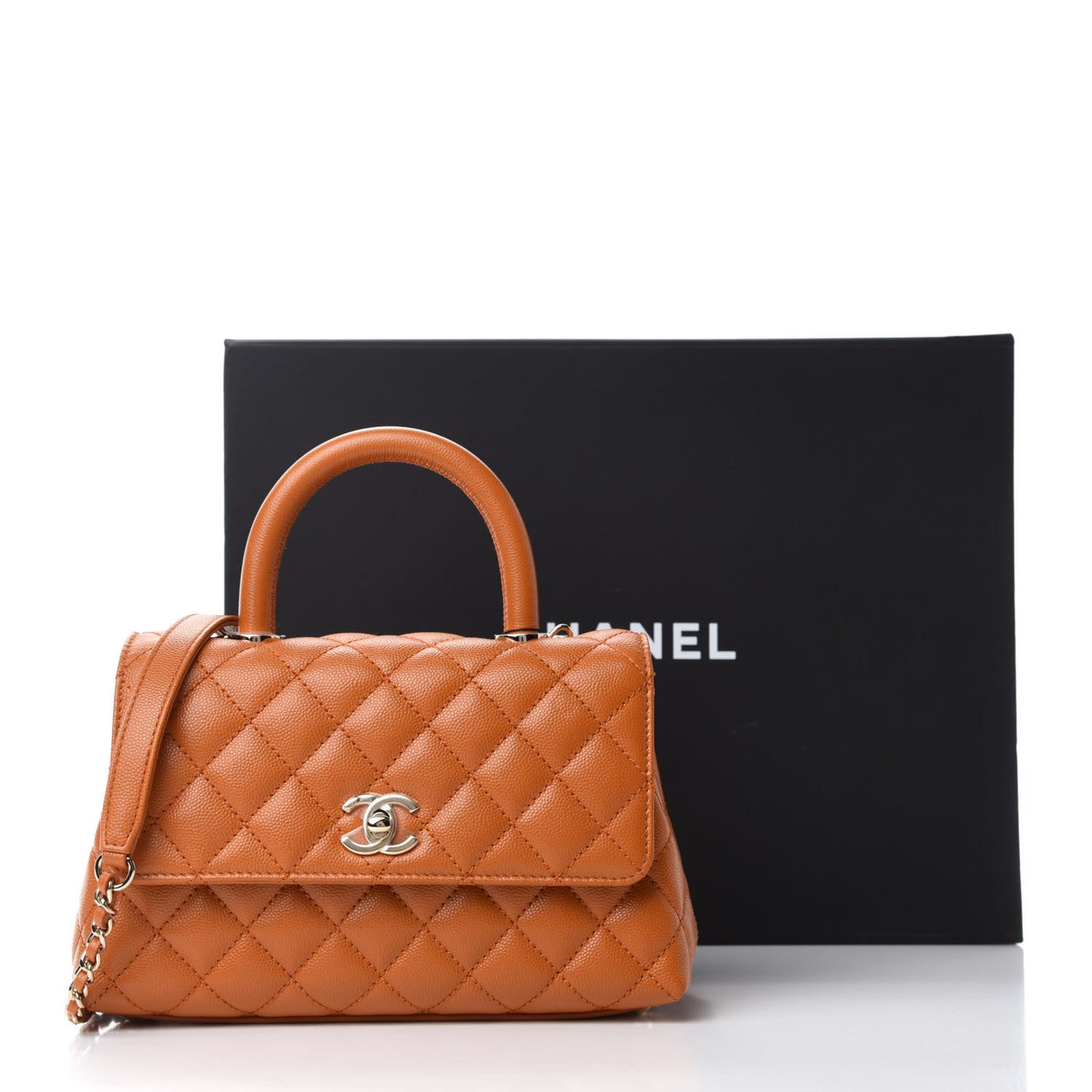 Caviar Quilted Mini Coco Handle Flap Light Brown