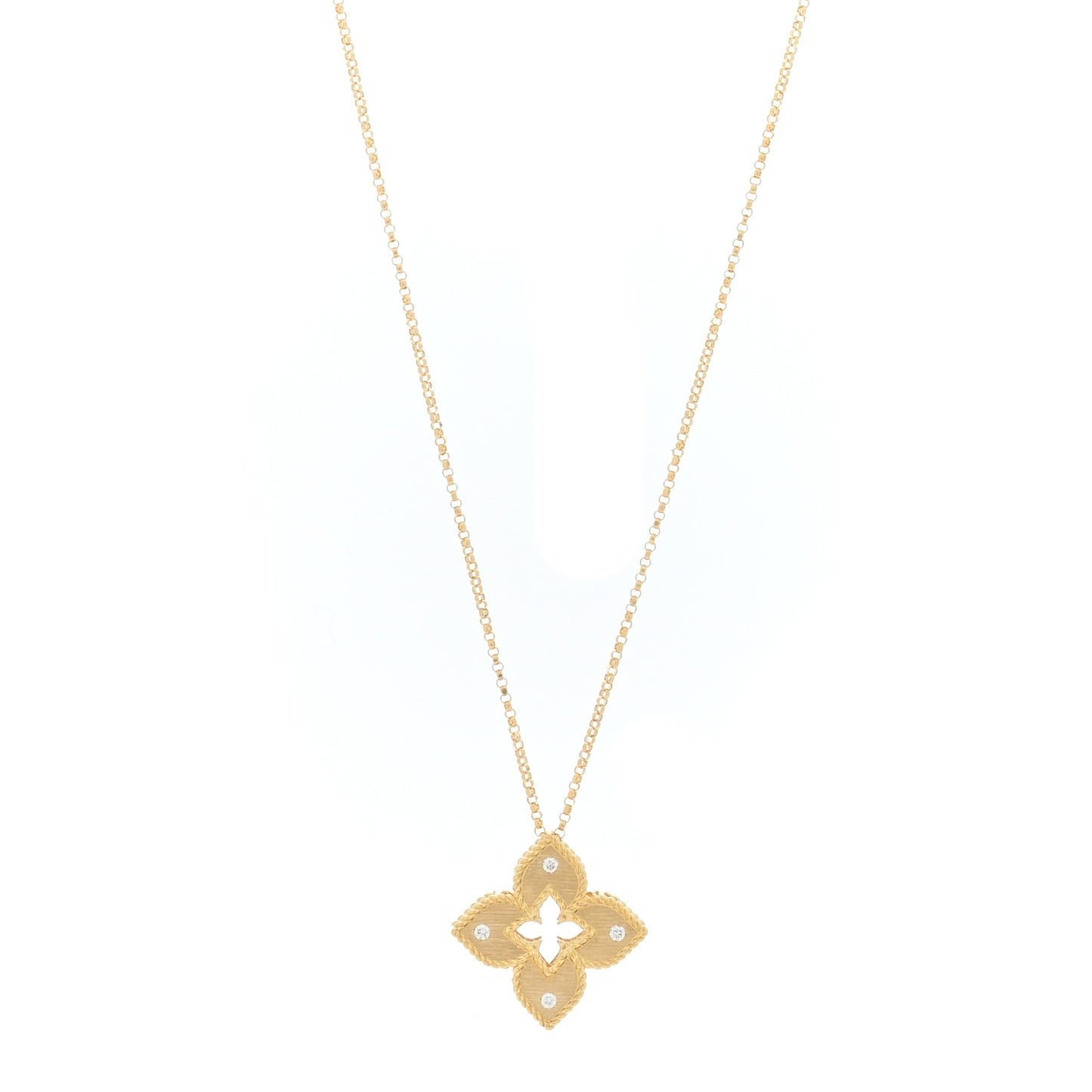 18K Yellow Gold Diamond Medium Venetian Princess Flower Pendant Necklace