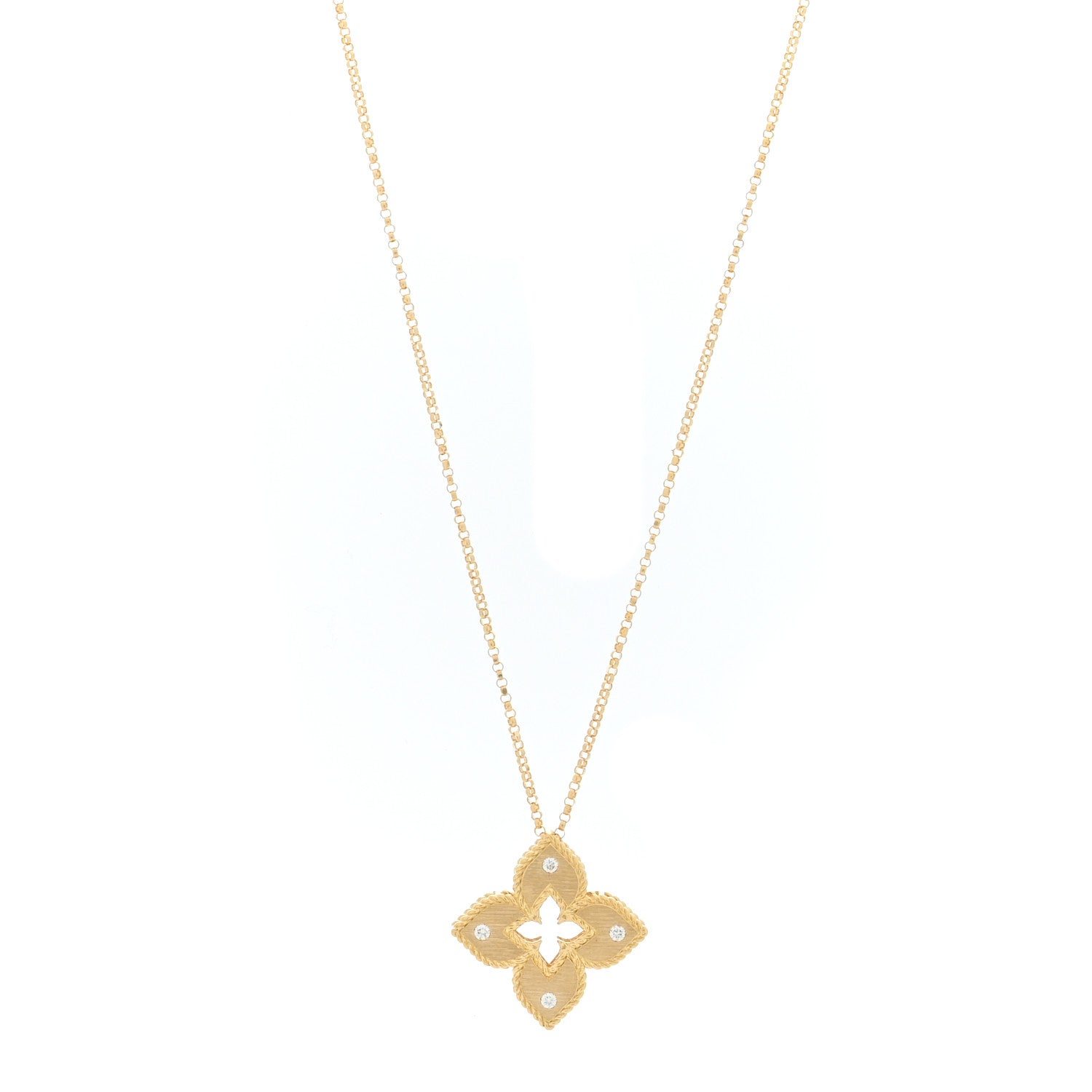 Roberto Coin 18K Yellow Gold Diamond Medium Venetian Princess Flower Pendant Necklace 1 of 5