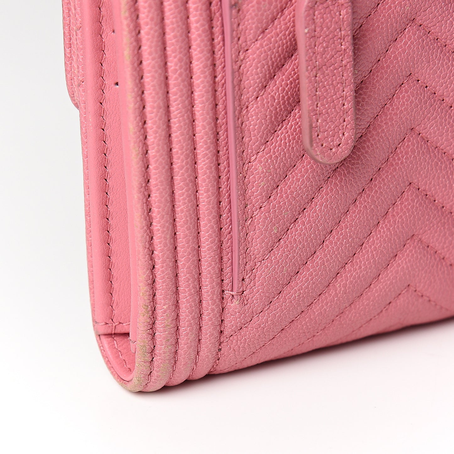 Iridescent Caviar Chevron Quilted Boy Compact Wallet Dark Pink