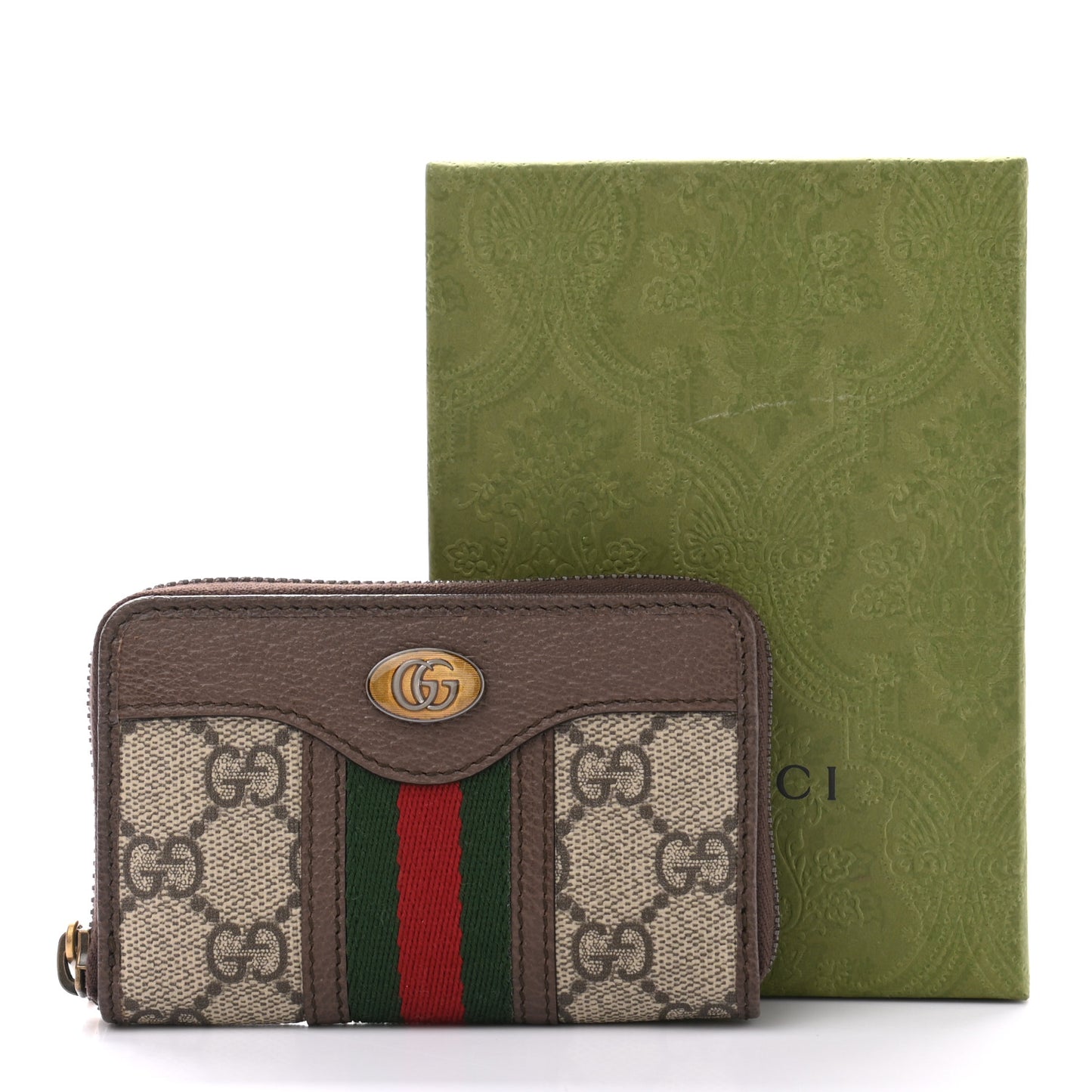 GG Supreme Web Ophidia Zip Around Card Case Brown