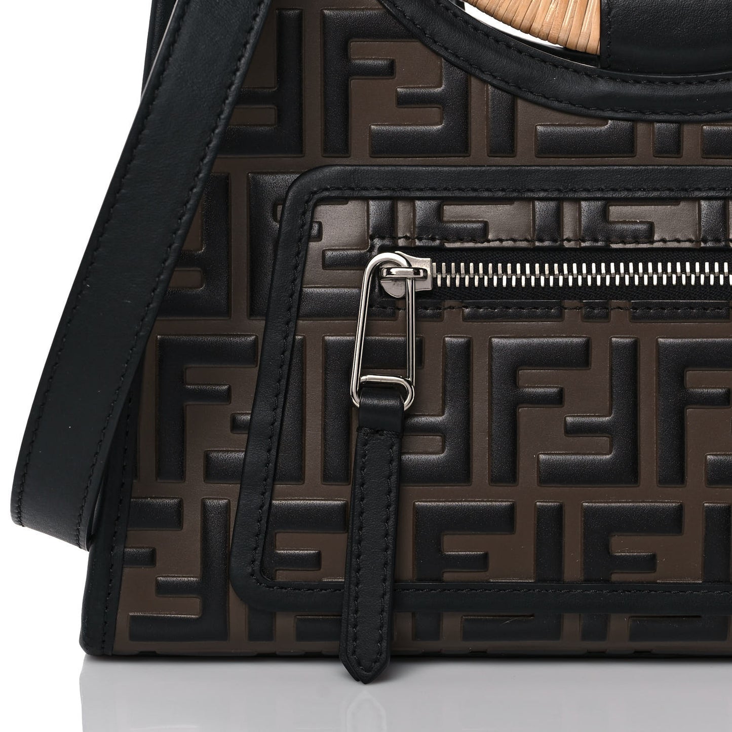 Vitello Century Wicker Bi-Color FF 1974 Embossed Small Runaway Shopper Tote Maya Black