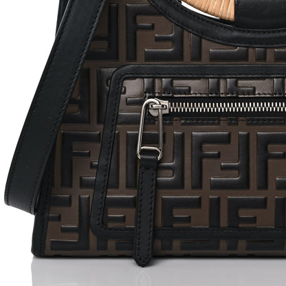Fendi Vitello Century Wicker Bi-Color FF 1974 Embossed Small Runaway Shopper Tote Maya Black 10 of 10