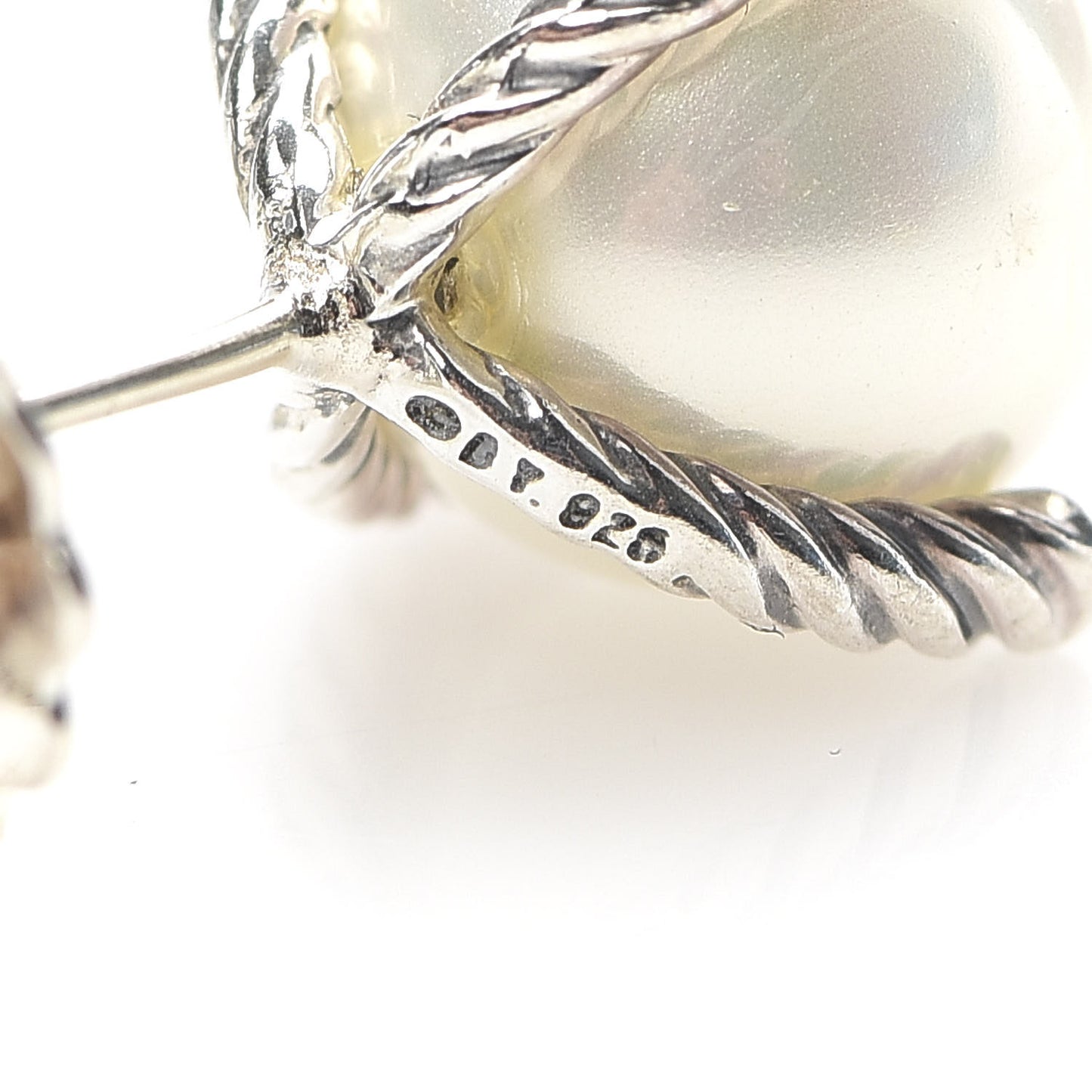 Sterling Silver Diamond Pearl 9.5mm Earrings