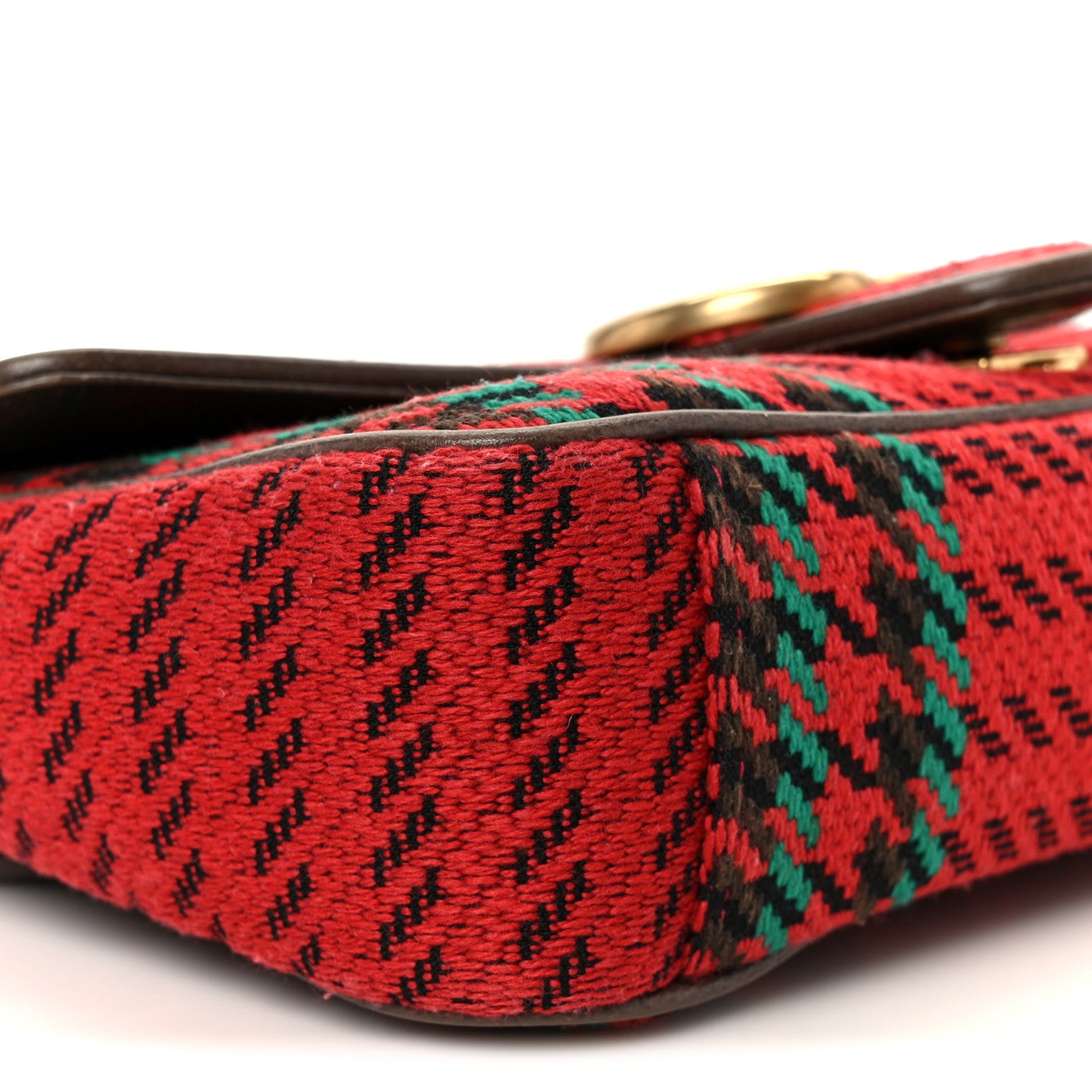 Gucci Wool Tweed Textured Dollar Calfskin Matelasse Diagonal Plaid Small GG Marmont Shoulder Bag Red Green Multicolor New Acero 10 of 11