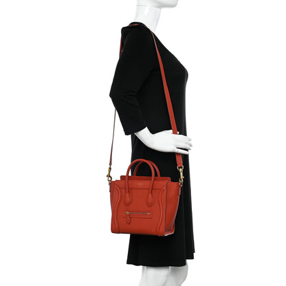 Celine Drummed Calfskin Nano Luggage Terracotta 2 of 11