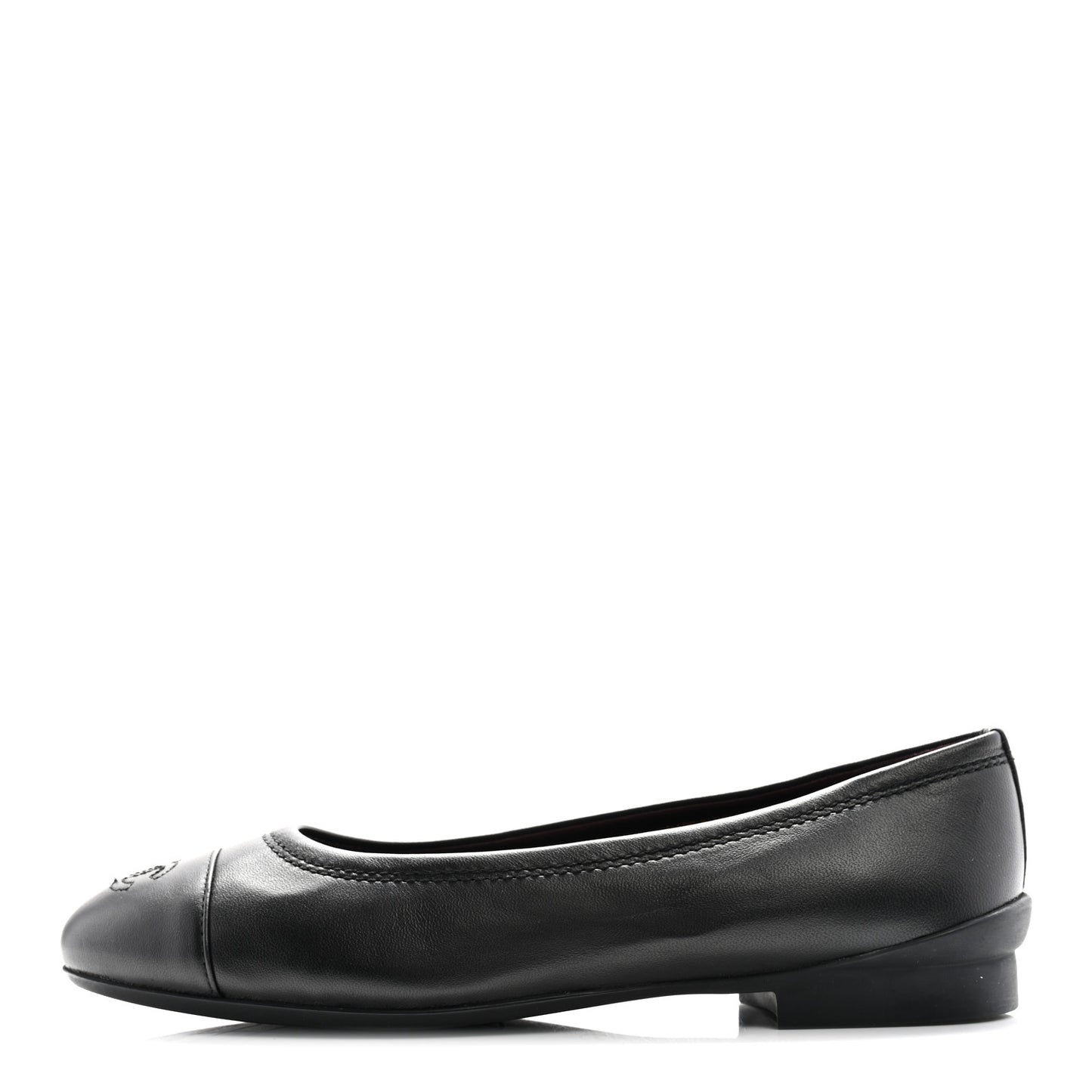 Lambskin Cap Toe CC Uniform Ballerina Flats 37.5 Black