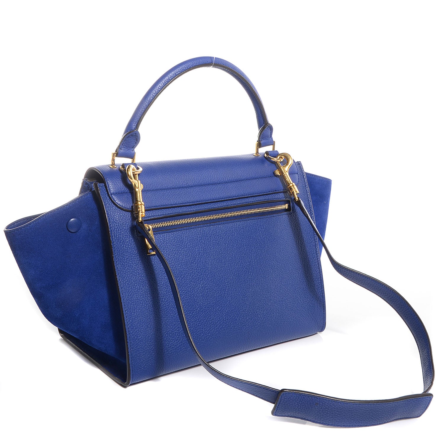 Celine Drummed Leather Suede Small Trapeze Indigo 3 of 10