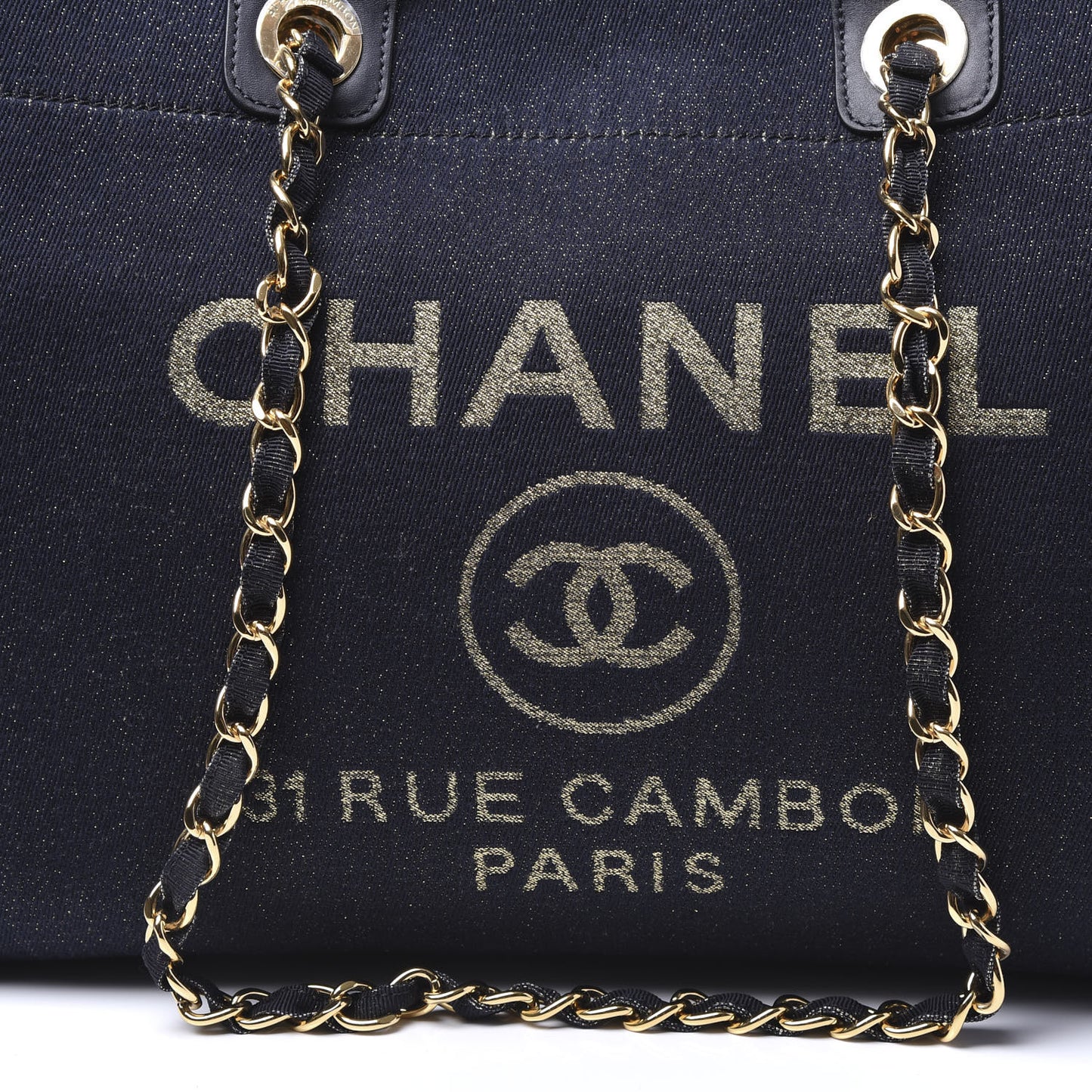 Lurex Canvas Medium Deauville Tote Navy Blue Gold