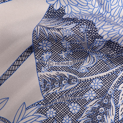 Hermes Silk Acte III Scene I La Clairiere Scarf 90 White Blue Jean Ciel 6 of 6