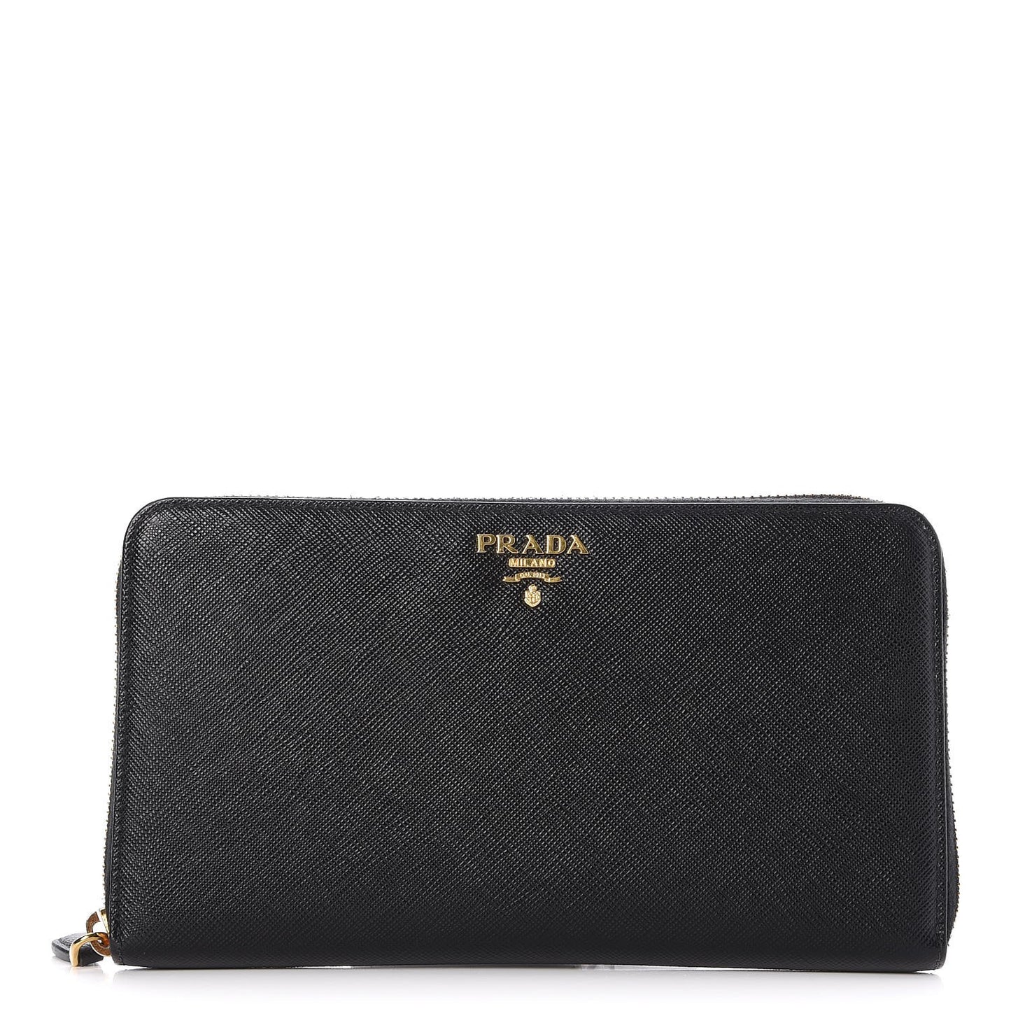 Saffiano Metal Large Zip Around Travel Wallet Nero Black