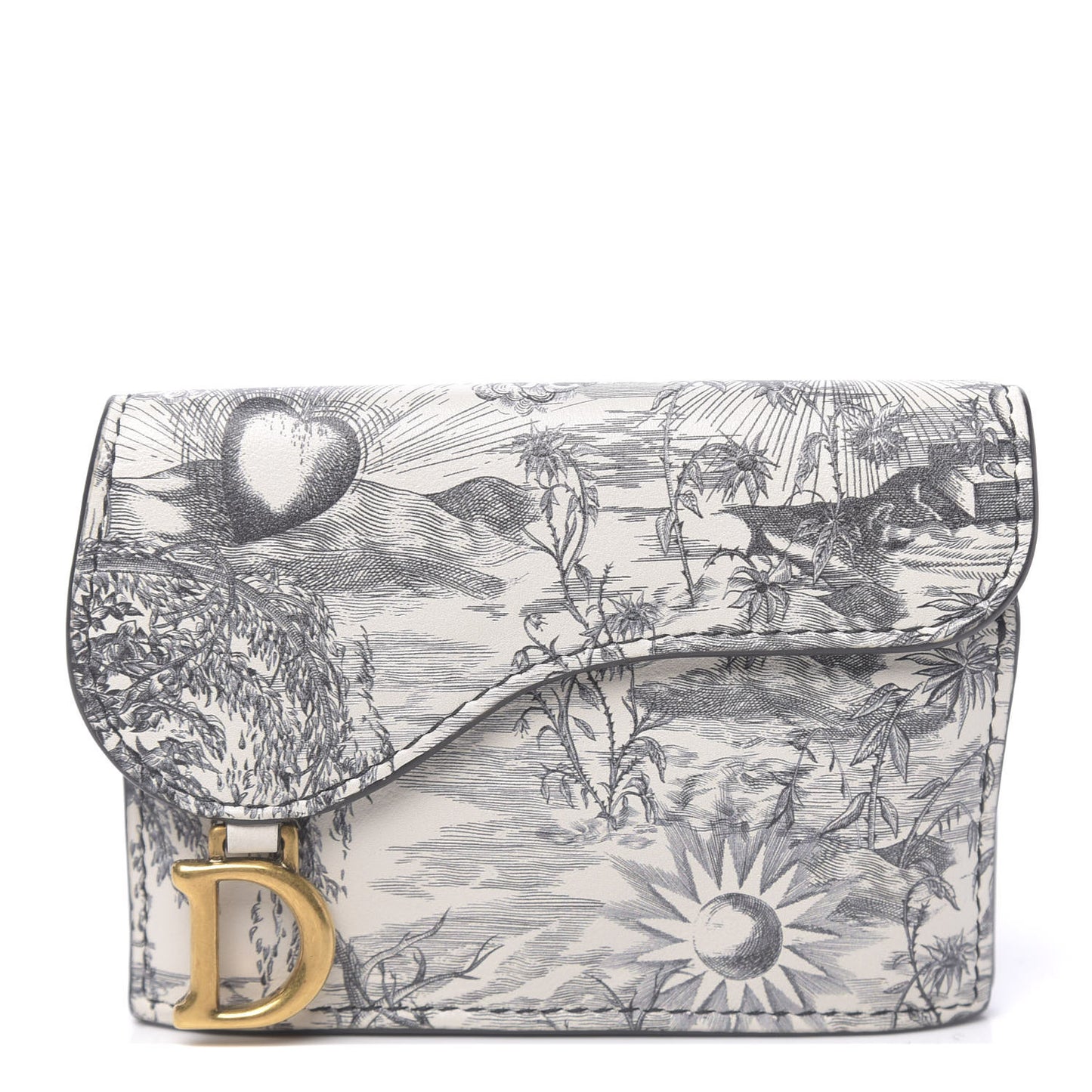 Calfskin Jardin Naturel Print Saddle Card Holder White Grey