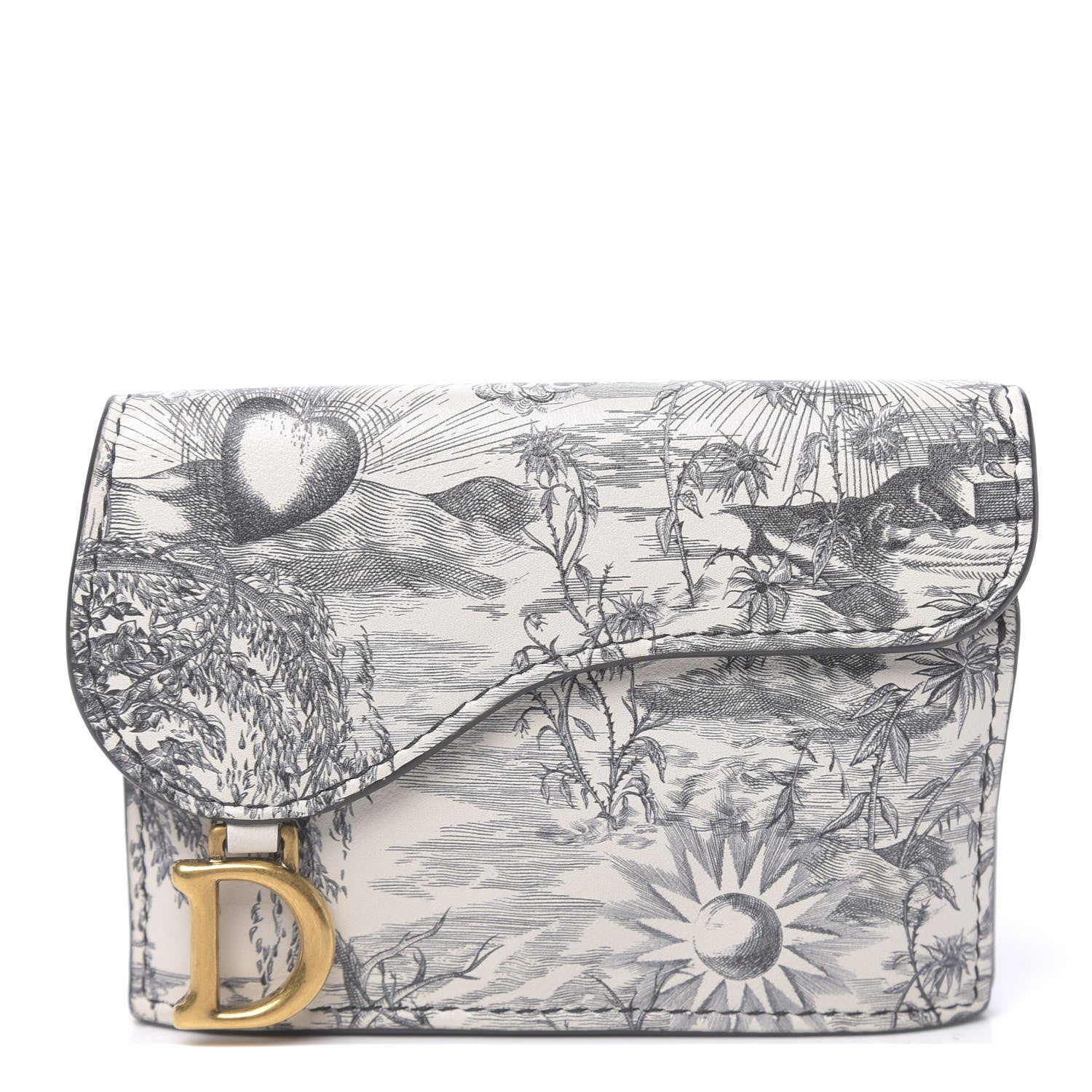 Christian Dior Calfskin Jardin Naturel Print Saddle Card Holder White Grey 1 of 8