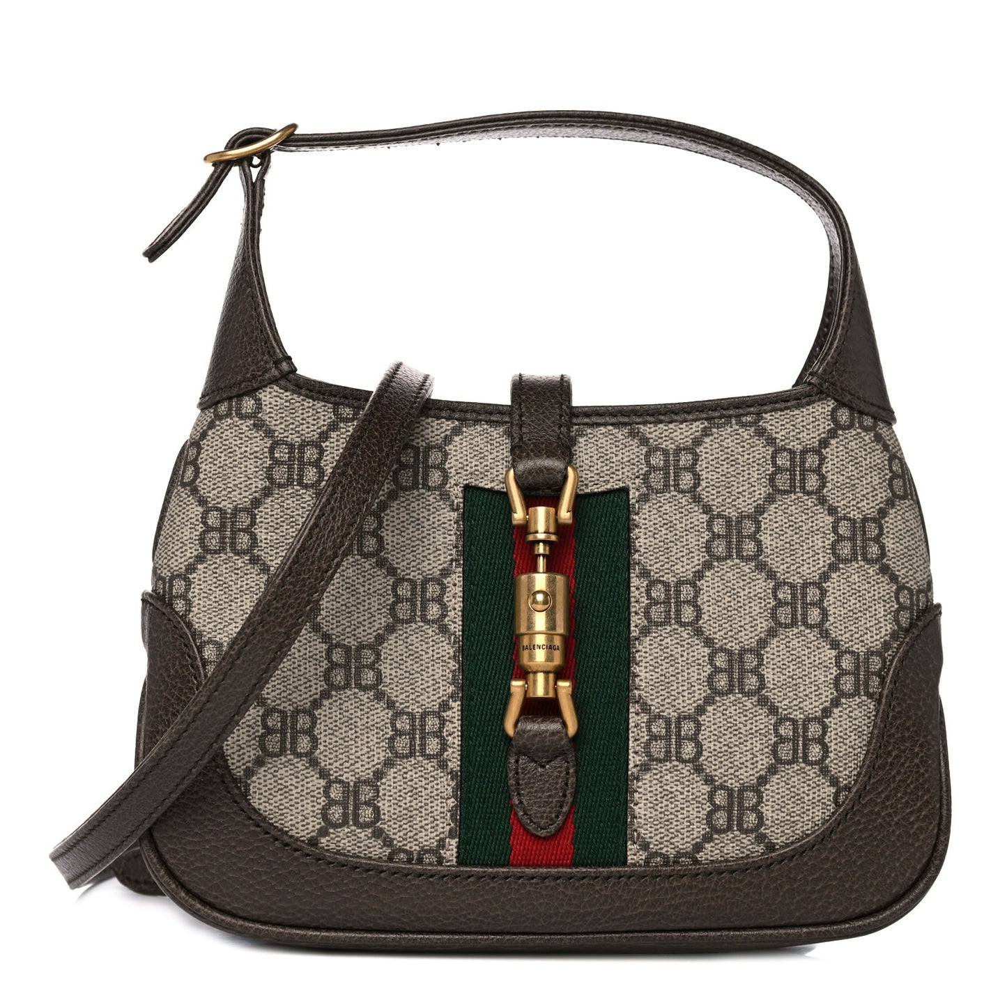 X BALENCIAGA BB Supreme Monogram Calfskin Web Mini Jackie 1961 Hobo Beige Ebony