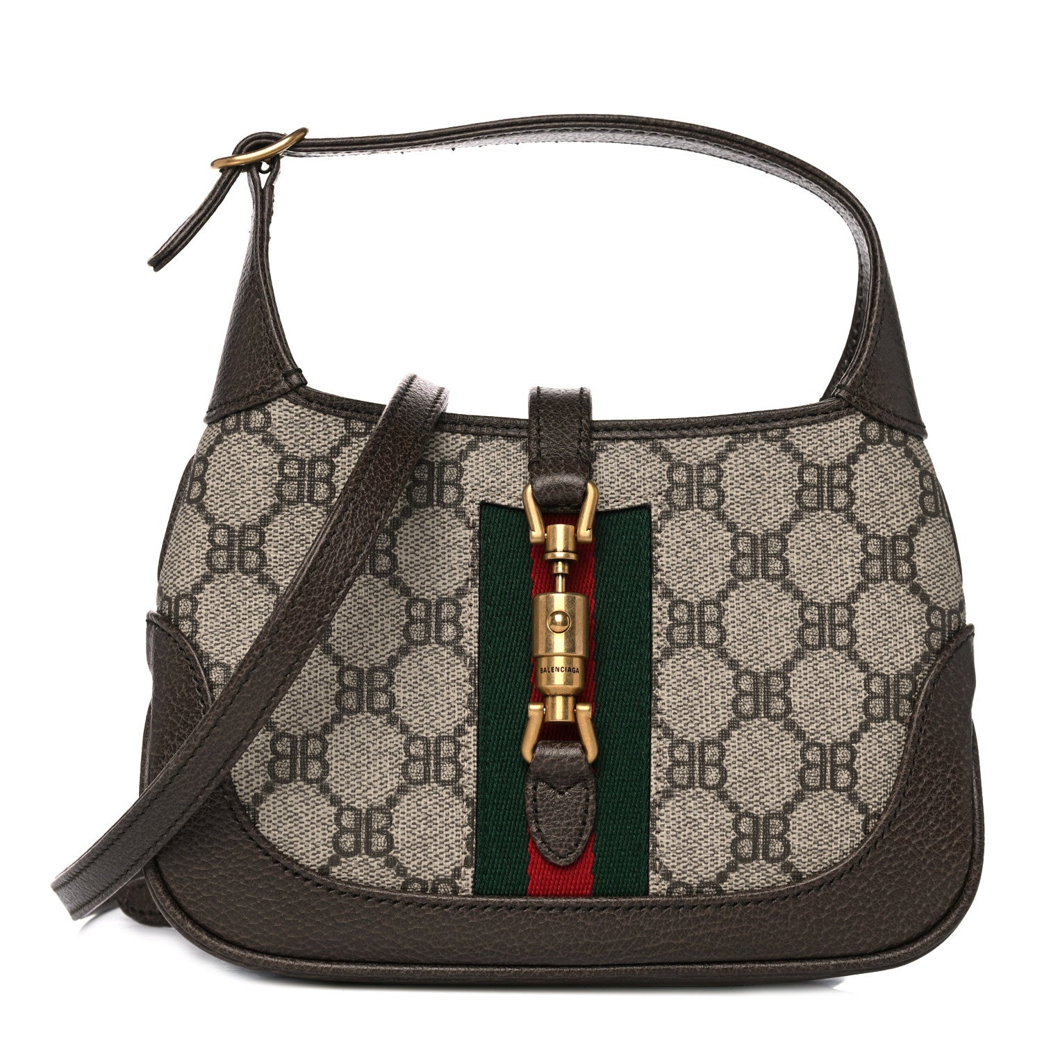 Gucci X BALENCIAGA BB Supreme Monogram Calfskin Web Mini Jackie 1961 Hobo Beige Ebony 1 of 9