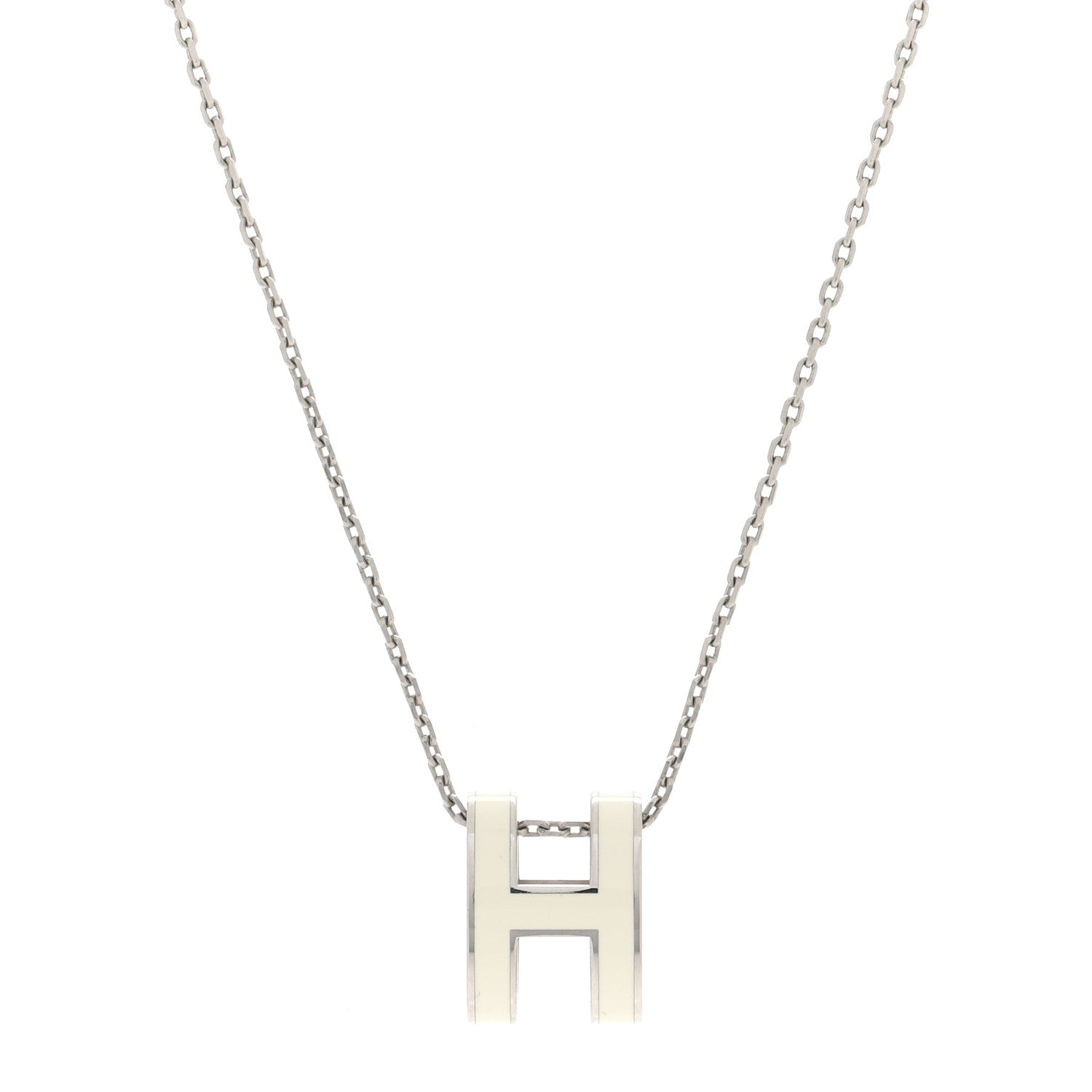 Hermes Lacquered Palladium Mini Pop H Pendant Necklace White 1 of 5
