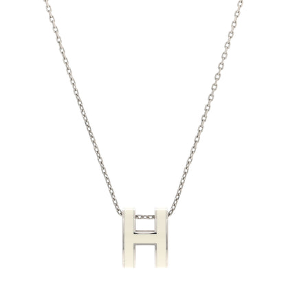 Hermes Lacquered Palladium Mini Pop H Pendant Necklace White 1 of 5