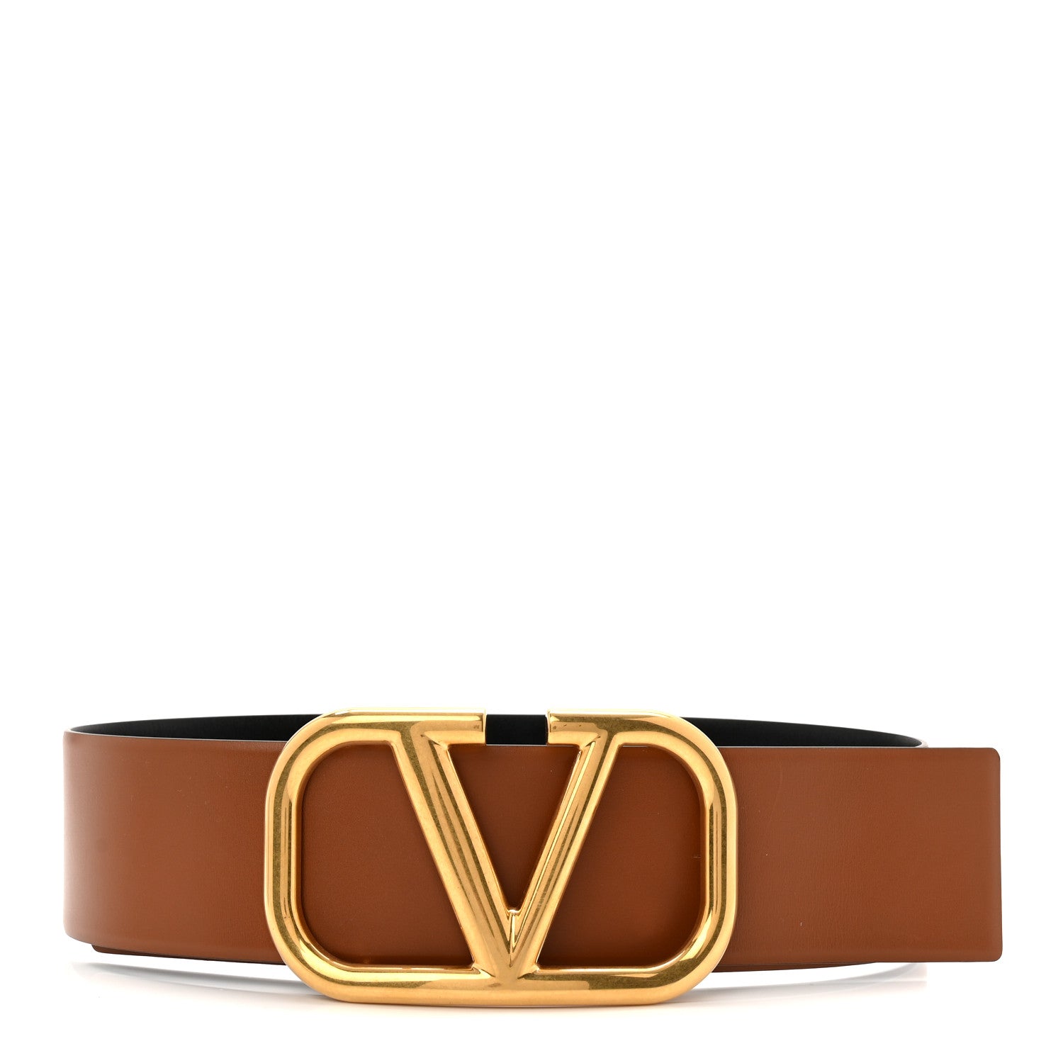 Valentino Garavani Glossy Calfskin VLogo Reversible 70mm Belt 80 32 Saddle Brown Black 3 of 6