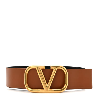 Valentino Garavani Glossy Calfskin VLogo Reversible 70mm Belt 80 32 Saddle Brown Black 3 of 6