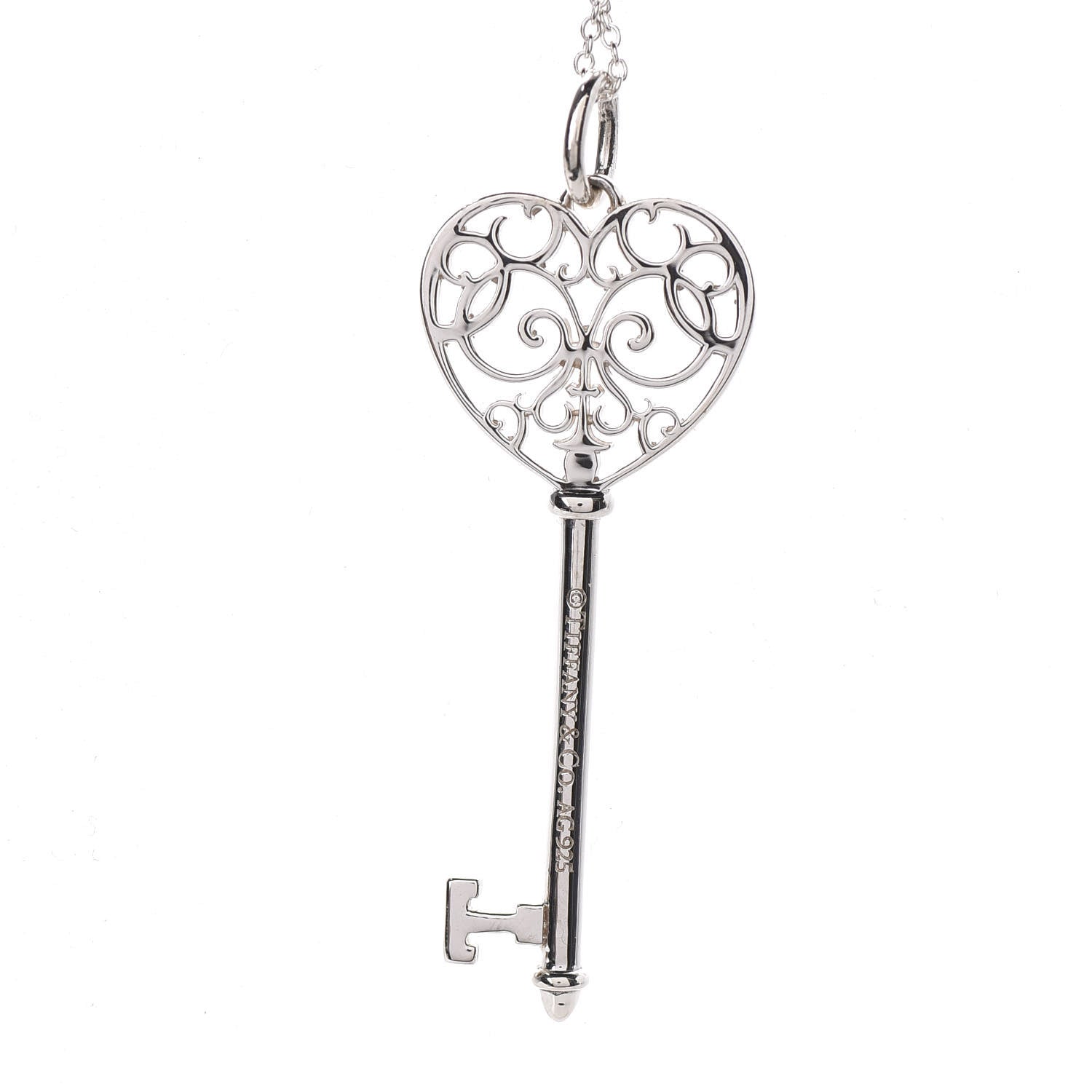 Tiffany Sterling Silver Enchant Heart Key Pendant Necklace 5 of 7