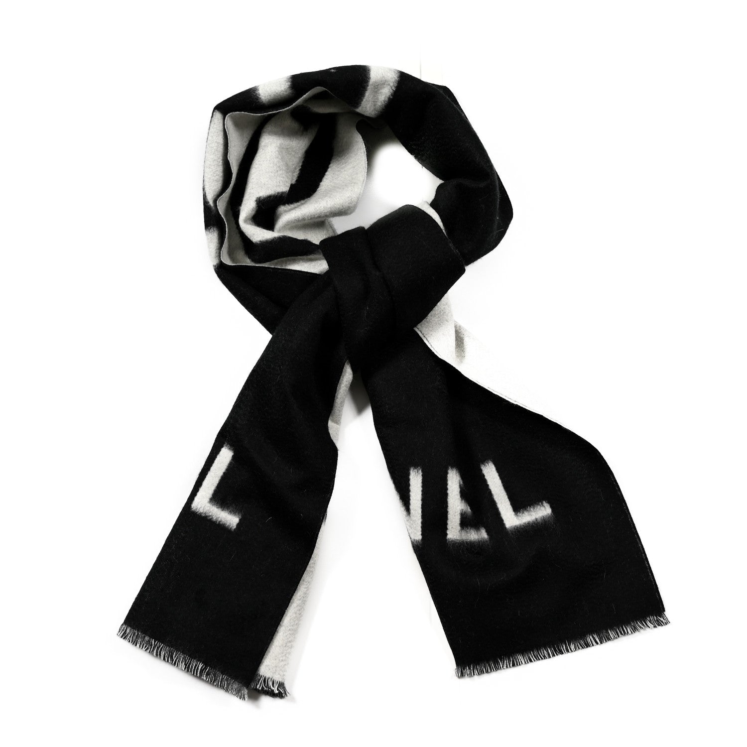 Chanel Cashmere CC Fringe Stole Black White 1 of 3