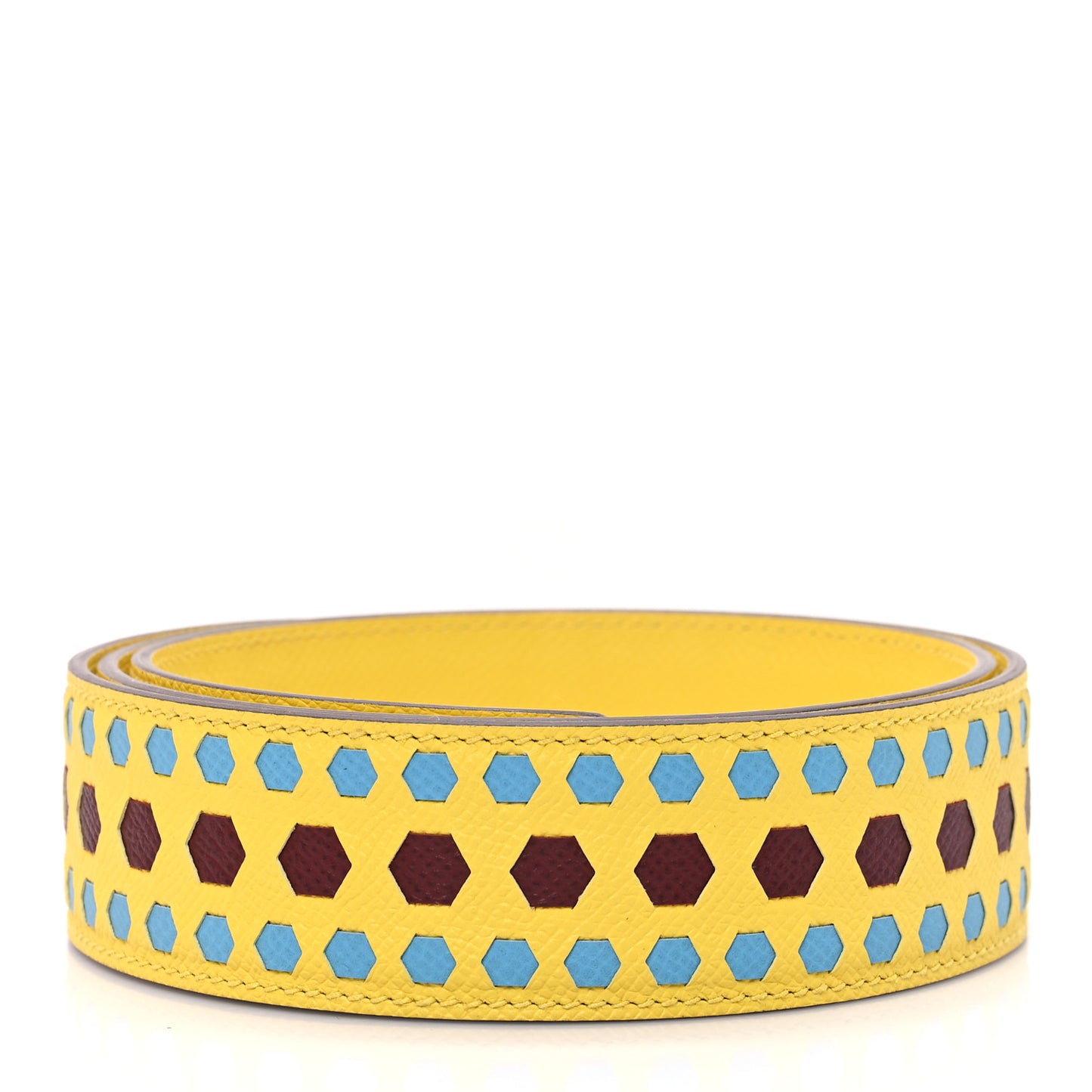 Epsom 40mm Hexagone Tressage Shoulder Strap Rouge H Jaune de Naples Gold