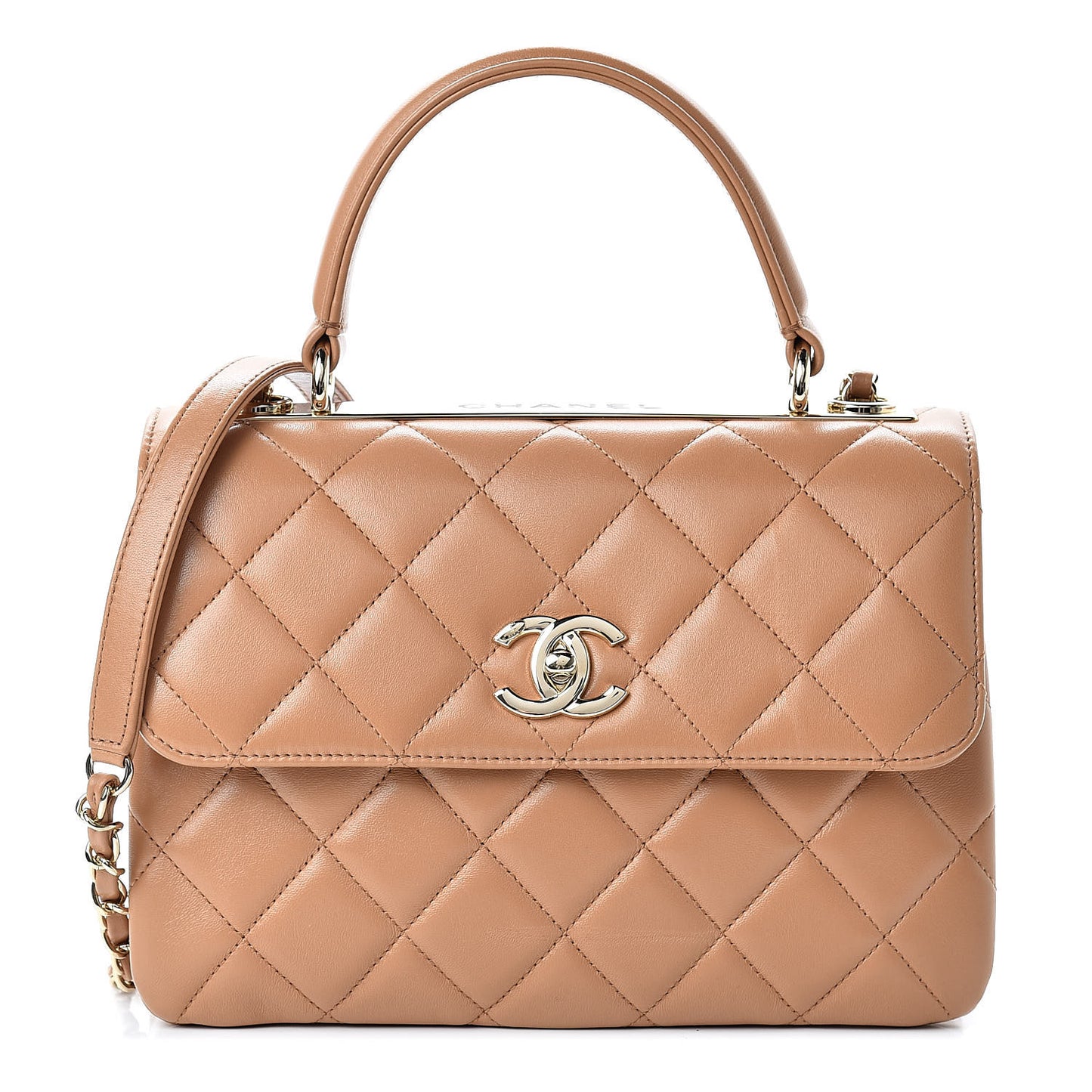 Lambskin Quilted Small Trendy CC Flap Dual Handle Bag Camel