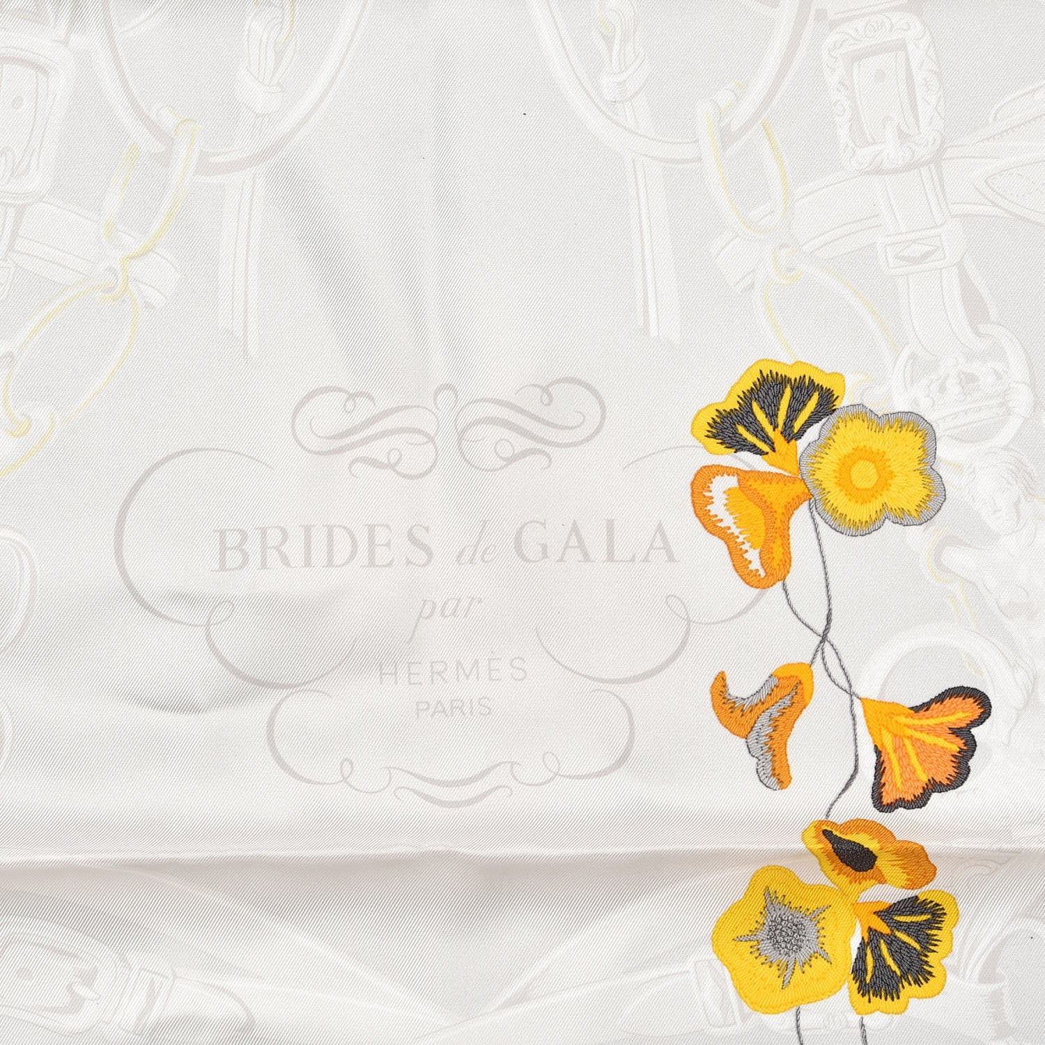 Hermes Silk Brides Fleuries Scarf 90 Gris Clair Bouton D'Or Anthracite 3 of 5