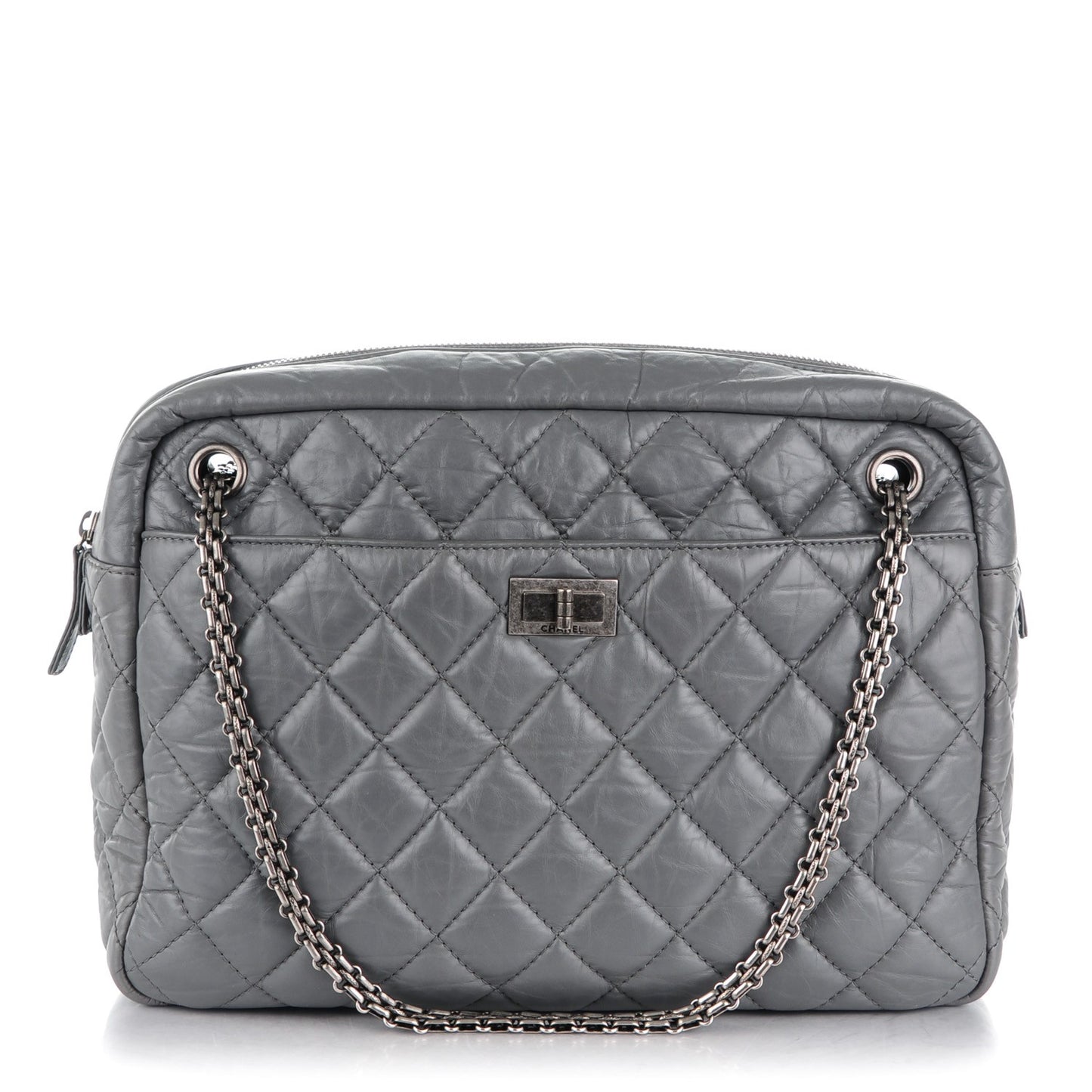 Aged Calfskin Quilted Large Reissue Camera Case Grey