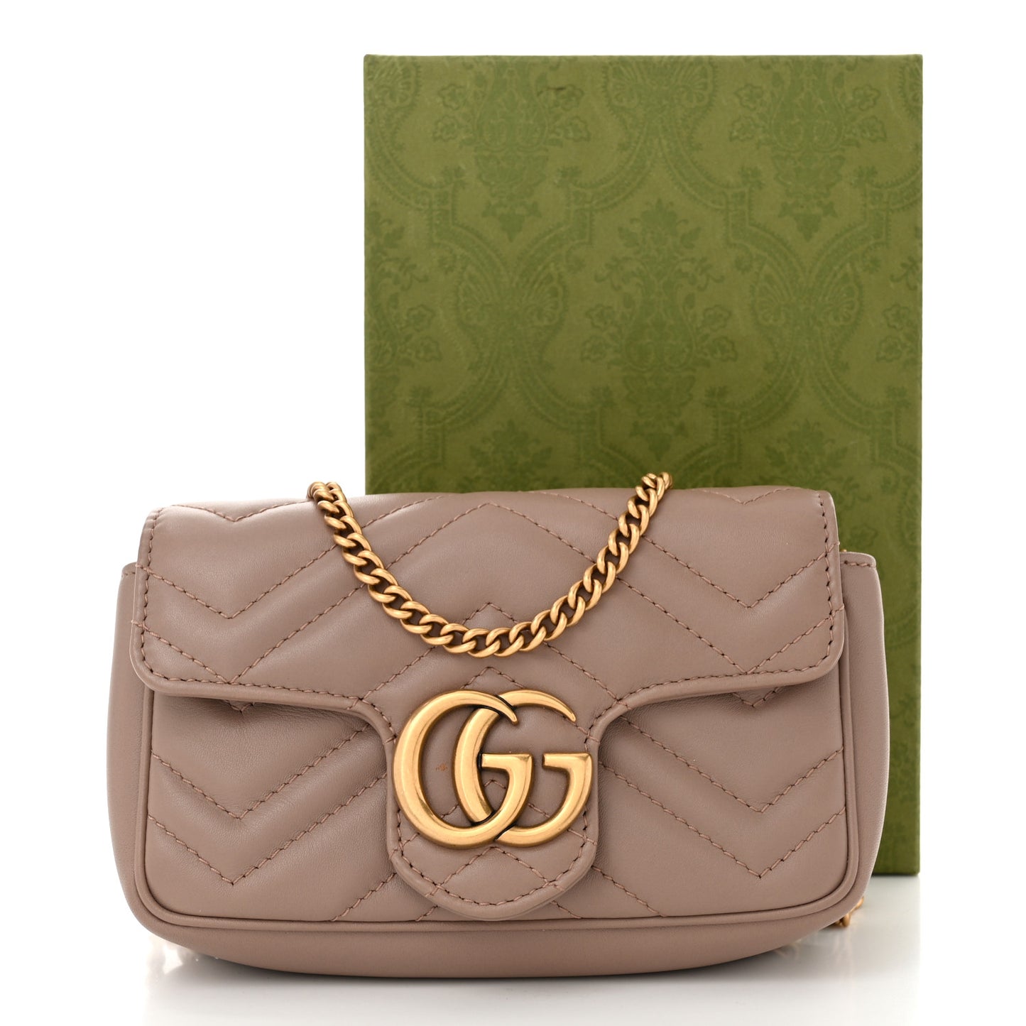 Calfskin Matelasse Super Mini GG Marmont Shoulder Bag Porcelain Rose