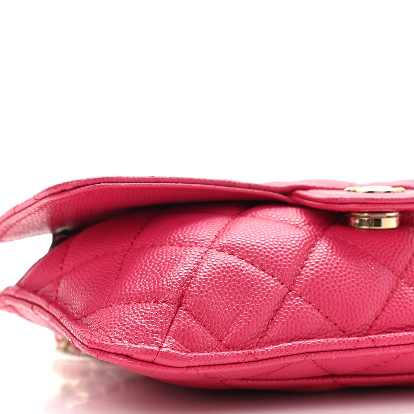 Caviar Fabric Quilted Foldable Tote With Chain Pink Multicolor