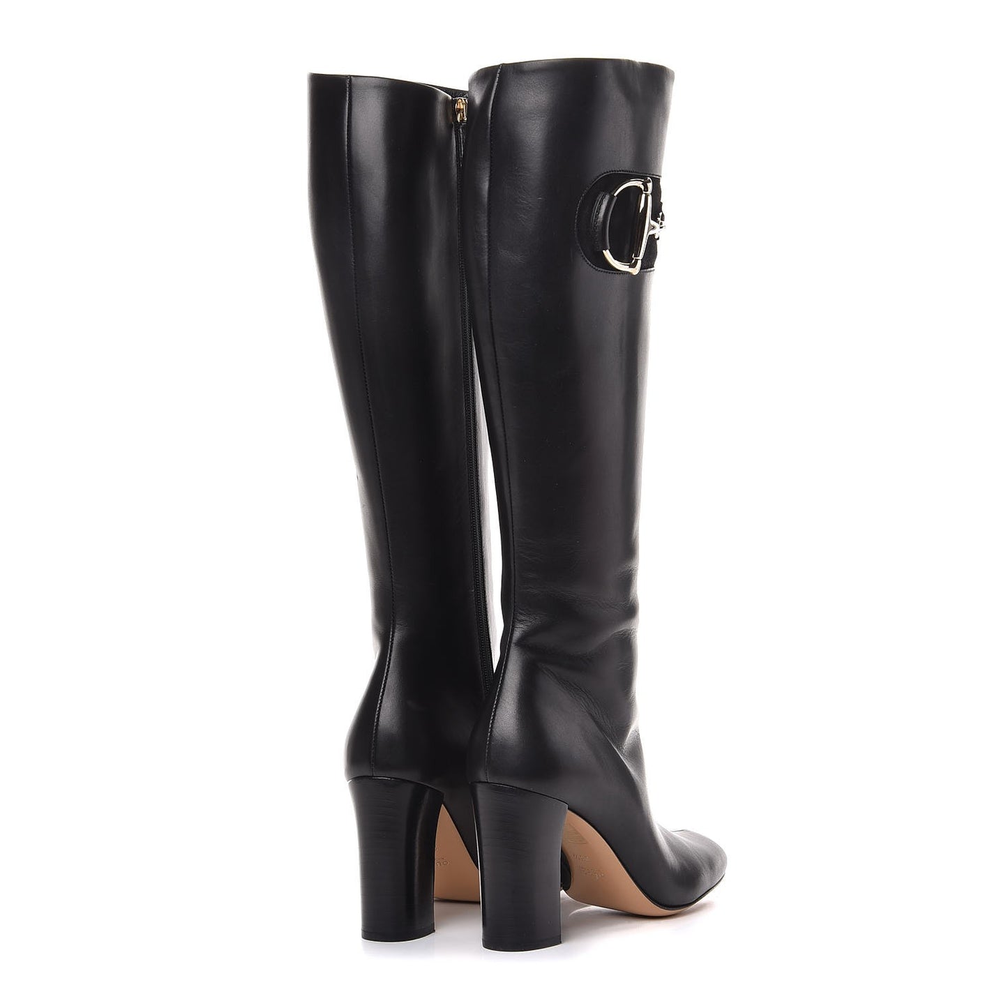 Calfskin Suede Horsebit Knee High Boots 38.5 Black
